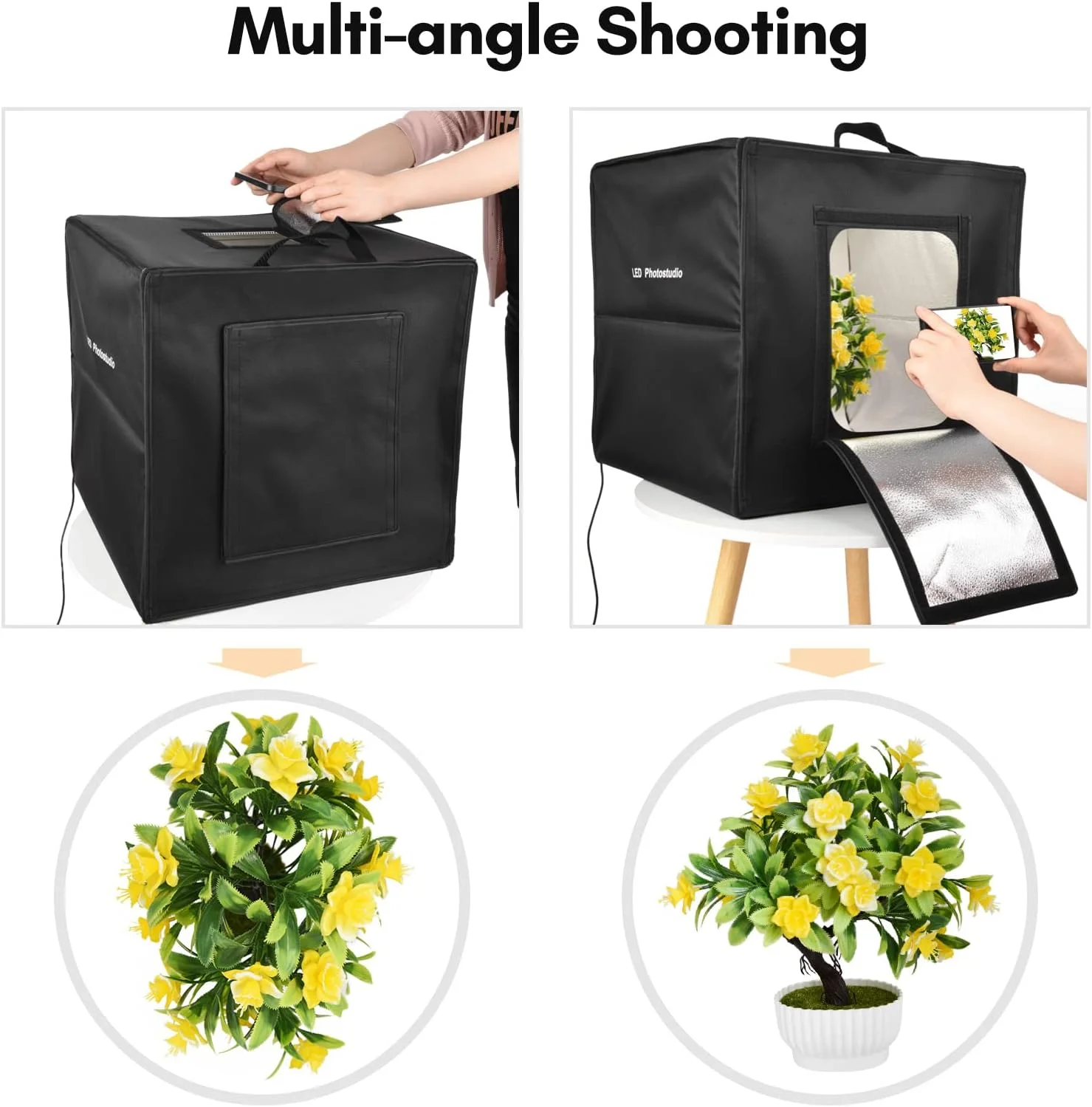 چادر نور LED تاشو Irovami 40cm / 16 اینچ، جعبه نور استودیویی رومیزی قابل حمل با 128 عدد مهره LED، دمای دو رنگ قابل تنظیم روشنایی با 6 عدد پس زمینه رنگی (سفید/مشکی/خاکستری/قرمز/سبز/نارنجی)