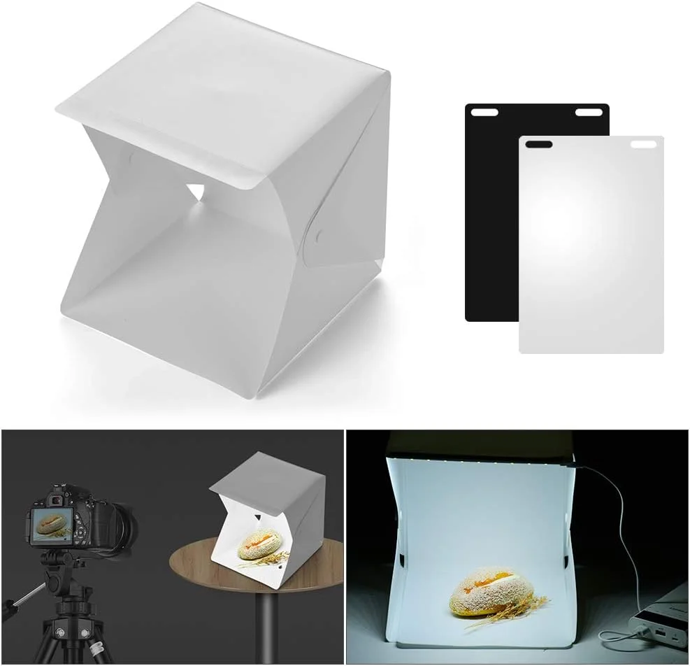 لایت باکس استودیویی LED قابل حمل و تاشو Labymos 6000K با پس زمینه های سیاه و سفید و منبع تغذیه USB برای عکاسی از جواهرات، ساعت و محصولات کوچک لایت باکس استودیویی LED قابل حمل و تاشو Labymos 6000K با پس زمینه های سیاه و سفید و منبع تغذیه USB برای عکاسی از جواهرات، ساعت و محصولات کوچک