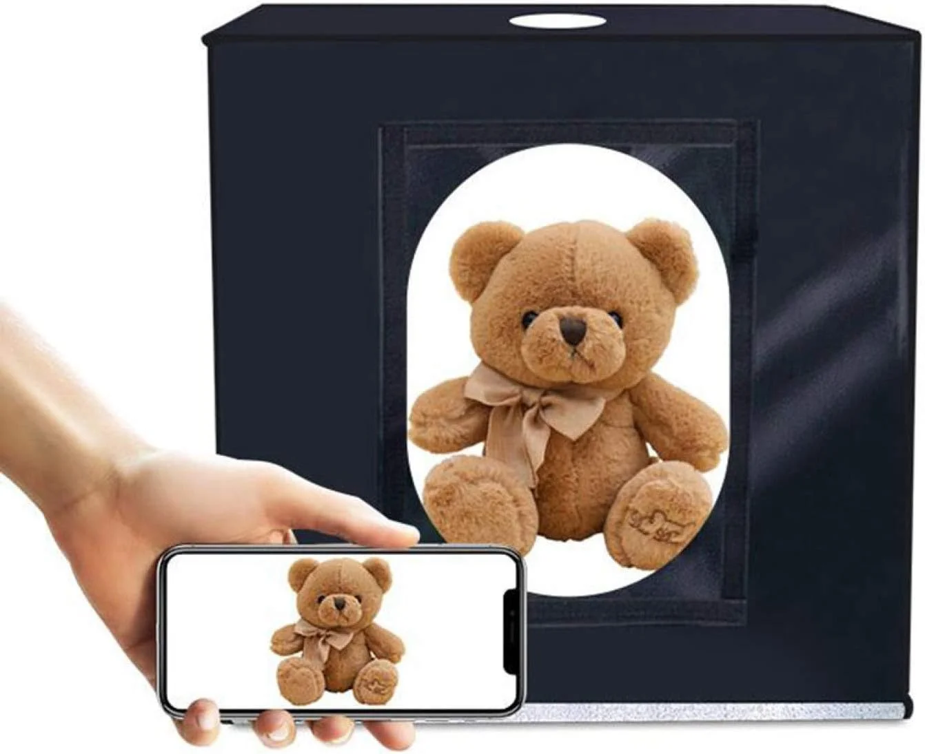 جعبه نور استودیوی عکس قابل حمل 60x60x60 سانتی متر، چادر نور LED 5500K مینی 60 وات، کیت چادر استودیوی عکاسی با 3 پس زمینه قابل جابجایی (مشکی، نارنجی، سفید)، مشکی