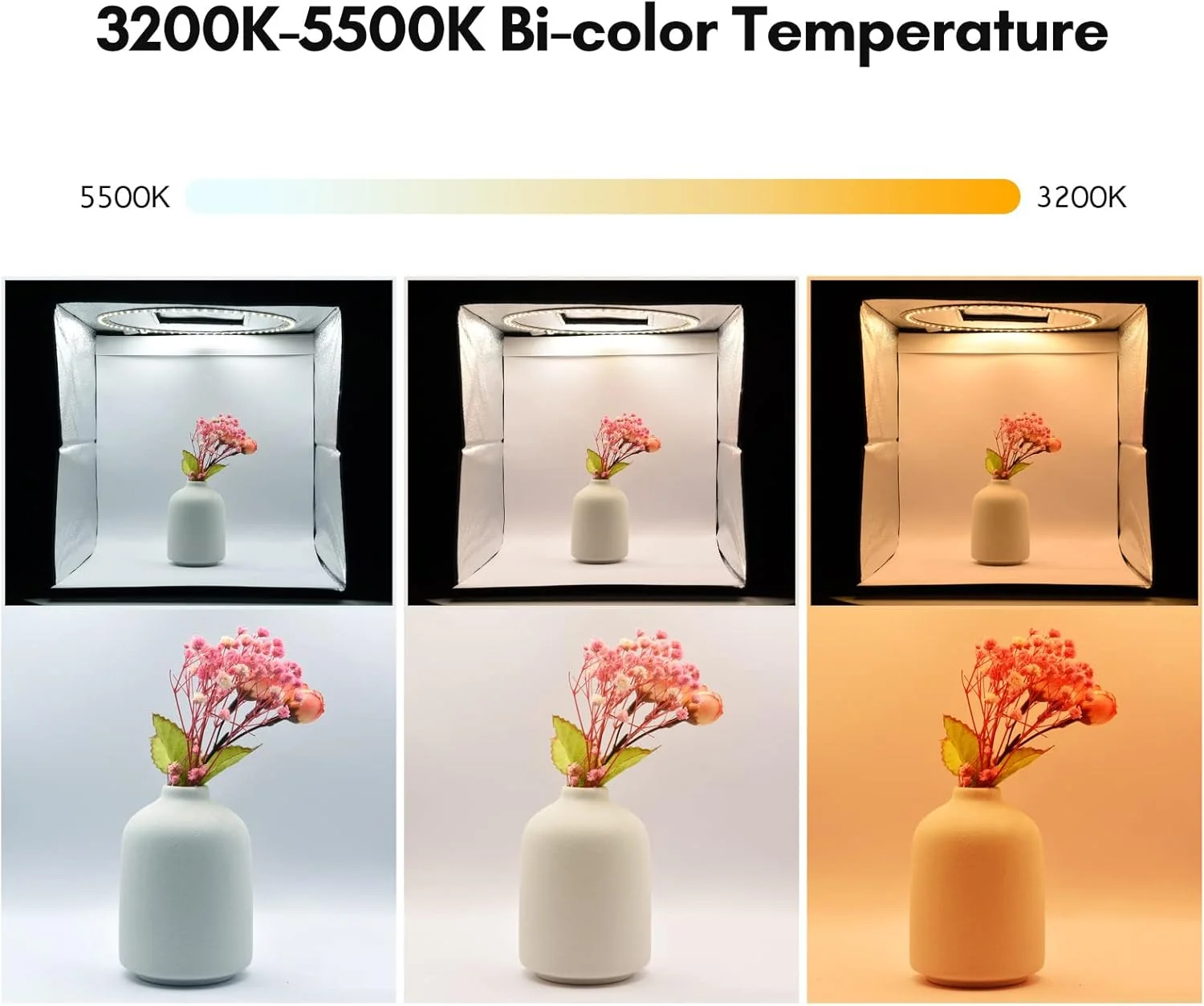 چادر عکاسی OUNA، جعبه نور استودیویی قابل حمل رومیزی LED تاشو 30 سانتی متری / 11.8 اینچی با 128 مهره LED، دمای دو رنگ قابل تنظیم روشنایی با 6 رنگ چادر عکاسی OUNA، جعبه نور استودیویی قابل حمل رومیزی LED تاشو 30 سانتی متری / 11.8 اینچی با 128 مهره LED، دمای دو رنگ قابل تنظیم روشنایی با 6 رنگ
