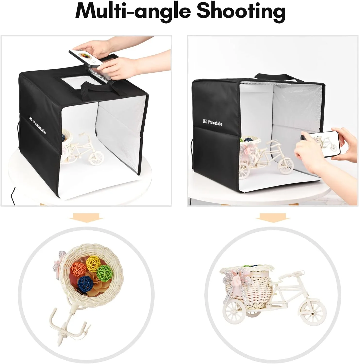 چادر عکاسی OUNA، جعبه نور استودیویی قابل حمل رومیزی LED تاشو 30 سانتی متری / 11.8 اینچی با 128 مهره LED، دمای دو رنگ قابل تنظیم روشنایی با 6 رنگ چادر عکاسی OUNA، جعبه نور استودیویی قابل حمل رومیزی LED تاشو 30 سانتی متری / 11.8 اینچی با 128 مهره LED، دمای دو رنگ قابل تنظیم روشنایی با 6 رنگ