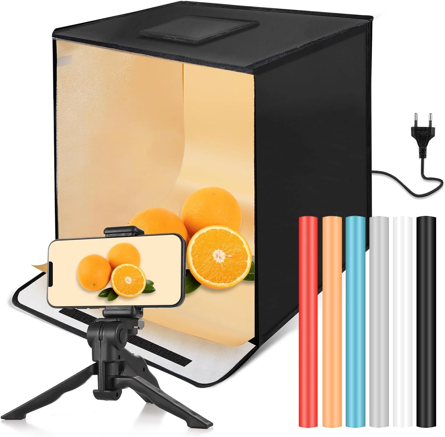 جعبه نور تاشو LED برای استودیو عکس رومیزی Pepisky، سافت باکس 60 * 60 * 60 سانتی متر، 3200K-5500K با قابلیت تنظیم نور، 252 عدد لامپ LED، 3 حالت نور با 6 پس زمینه رنگی، پارچه نرم و پایه نگهدارنده