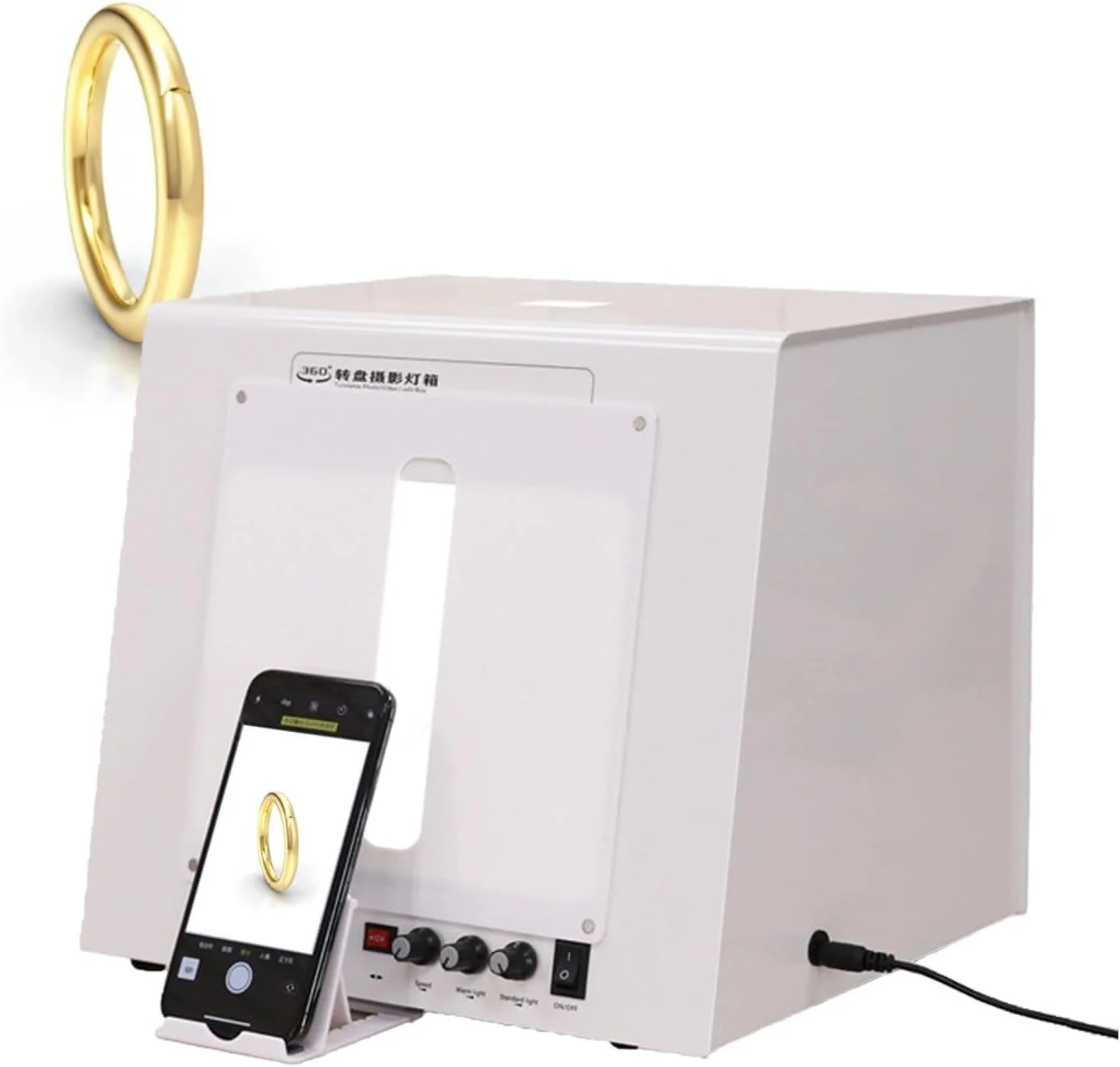 جعبه نور عکاسی، چادر نور با 4 چراغ LED، 5 پس زمینه رنگی، جعبه نور عکاسی جواهرات، جعبه عکس محصولات، با صفحه گردان الکتریکی