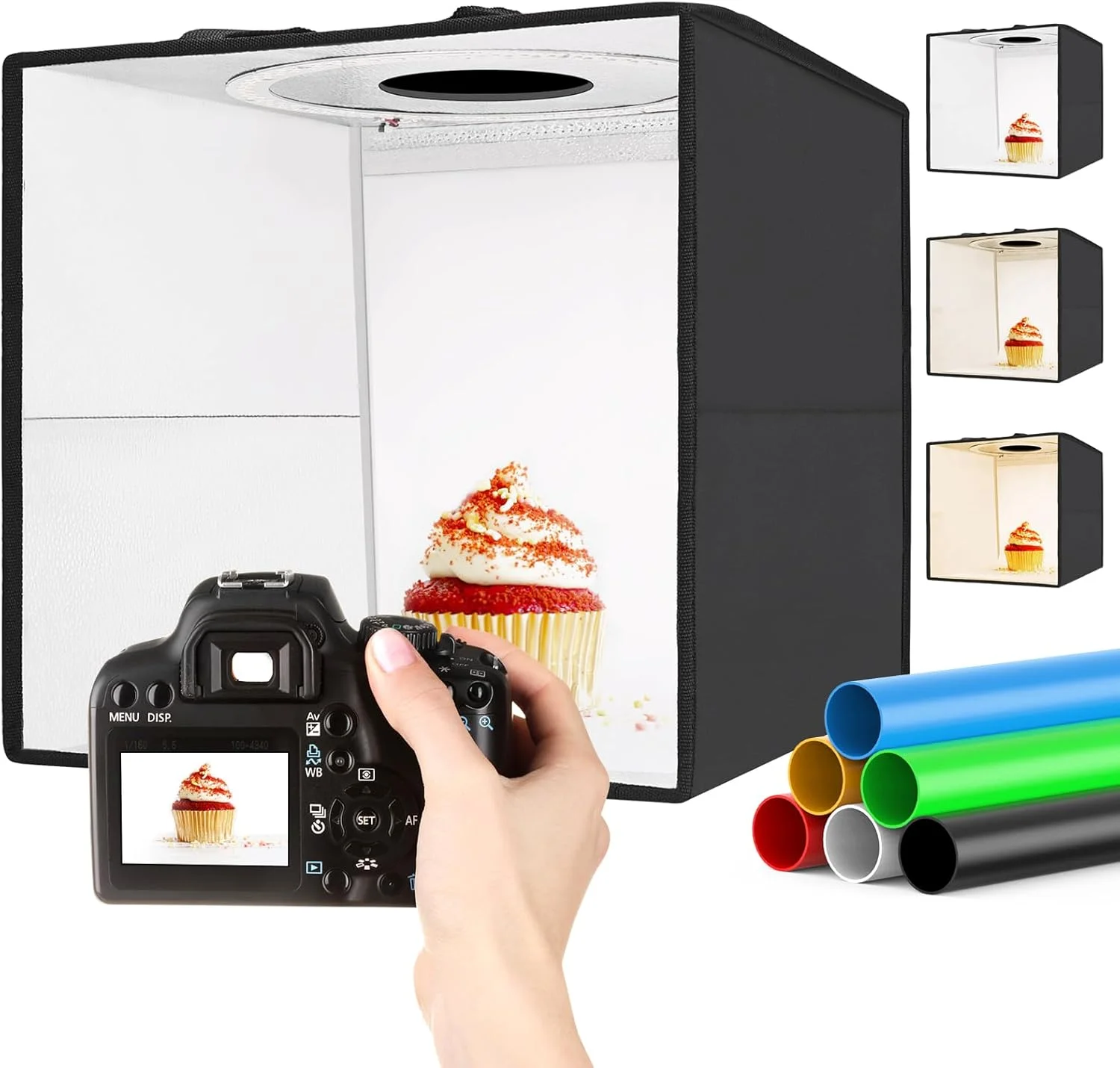 جعبه نور عکاسی LUXCEO با ابعاد 30x30x30 سانتی متر، جعبه نور LED با CRI 95+، چادر نور با 6 پس زمینه PVC، قابل حمل و تاشو، 120 مهره LED، ضبط چند زاویه ای