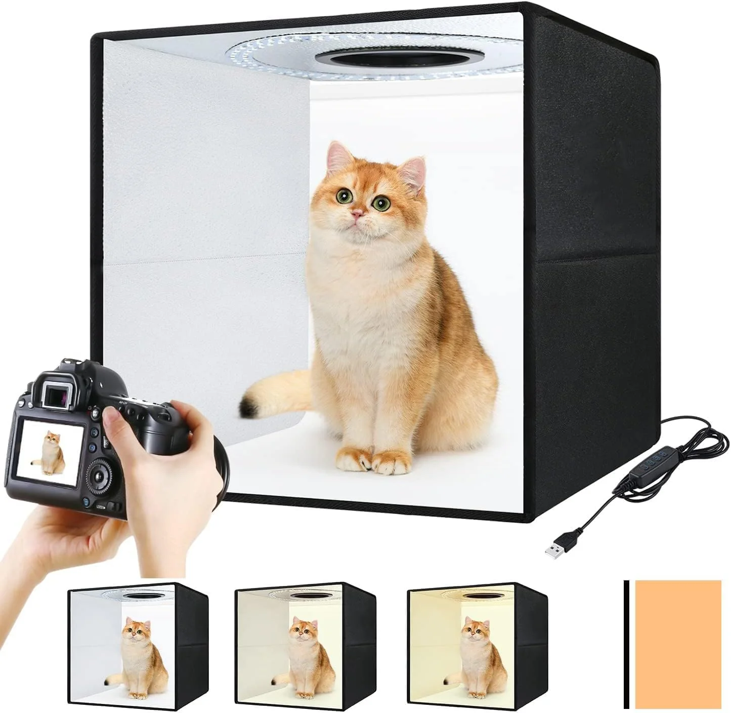 جعبه نور عکاسی 40x40 سانتی متر با نور دو رنگ و قابلیت تنظیم، کیت چادر استودیویی با 3 پس زمینه PVC رنگی، جعبه نور تاشو با 140 LED، نورپردازی 3000-5600K