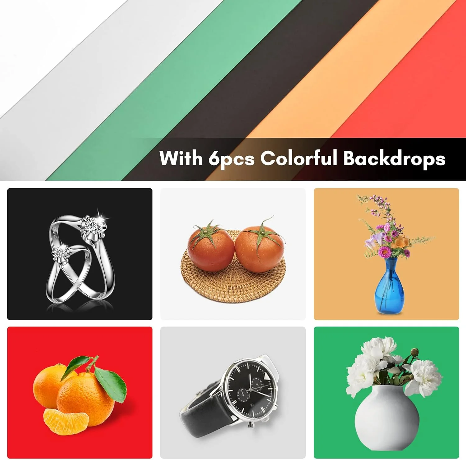 جعبه نور تاشو LED پپیسکی 40 سانتی متری، استودیوی عکس رومیزی قابل حمل، 128 عدد مهره LED، دمای دو رنگ قابل تنظیم، روشنایی با 6 عدد پس زمینه رنگی (سفید، مشکی، خاکستری، قرمز، سبز، نارنجی)