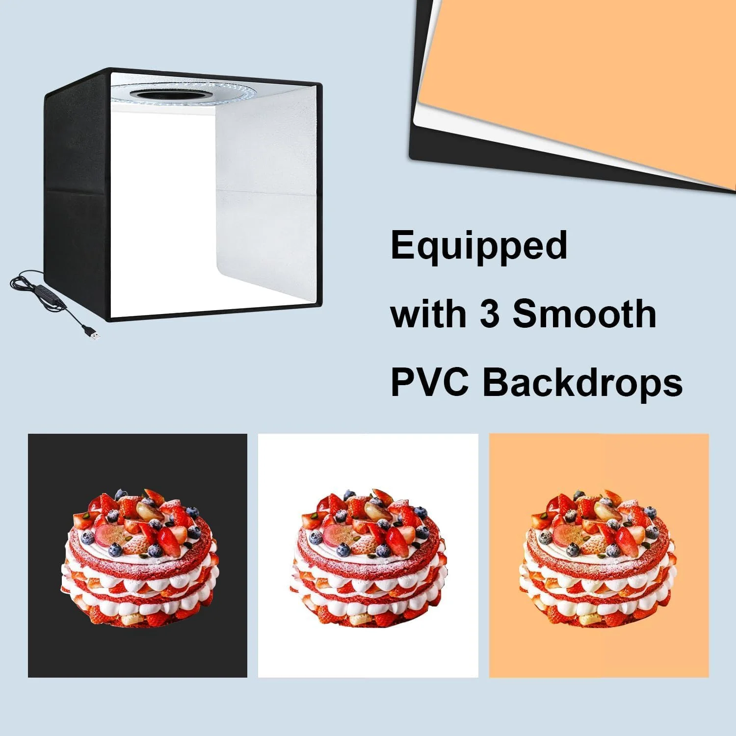 جعبه نور عکاسی 40x40 سانتی متر با نور دو رنگ و قابلیت تنظیم، کیت چادر استودیویی با 3 پس زمینه PVC رنگی، جعبه نور تاشو با 140 LED، نورپردازی 3000-5600K جعبه نور عکاسی 40x40 سانتی متر با نور دو رنگ و قابلیت تنظیم، کیت چادر استودیویی با 3 پس زمینه PVC رنگی، جعبه نور تاشو با 140 LED، نورپردازی 3000-5600K