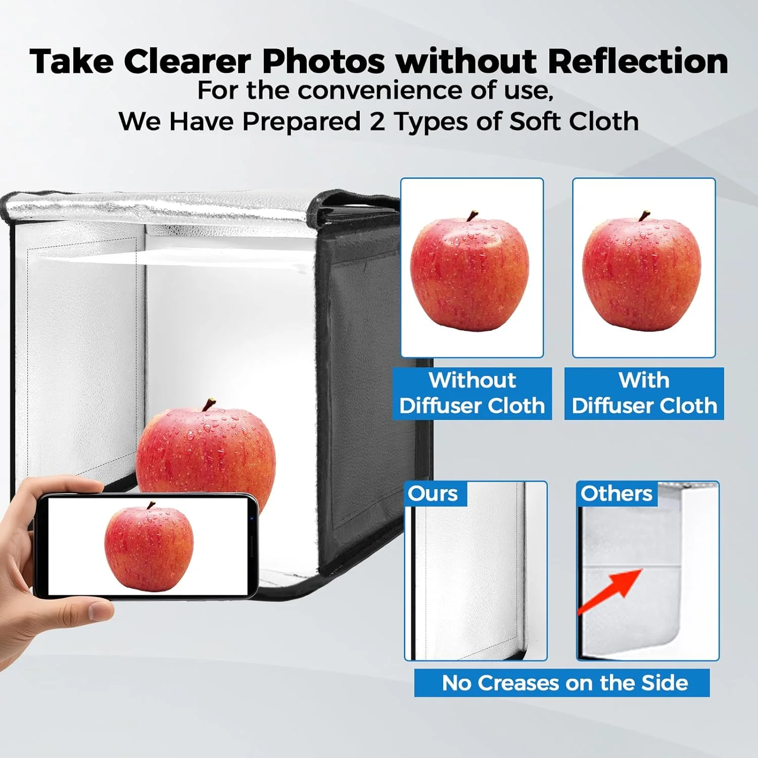 جعبه نور عکاسی، 12/16/20/24/32 اینچی با CRI>95 و 120 مهره نوری. کیت چادر عکاسی دیمر دار با نور سفید و گرم. دارای 6 پس زمینه رنگی، مناسب برای نمایش محصولات استودیویی جعبه نور عکاسی، 12/16/20/24/32 اینچی با CRI>95 و 120 مهره نوری. کیت چادر عکاسی دیمر دار با نور سفید و گرم. دارای 6 پس زمینه رنگی، مناسب برای نمایش محصولات استودیویی