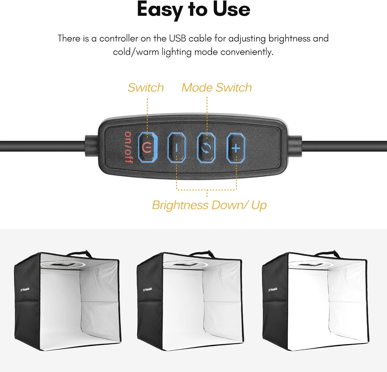 جعبه نور تاشو LED پپیسکی 40 سانتی متری، استودیوی عکس رومیزی قابل حمل، 128 عدد مهره LED، دمای دو رنگ قابل تنظیم، روشنایی با 6 عدد پس زمینه رنگی (سفید، مشکی، خاکستری، قرمز، سبز، نارنجی)