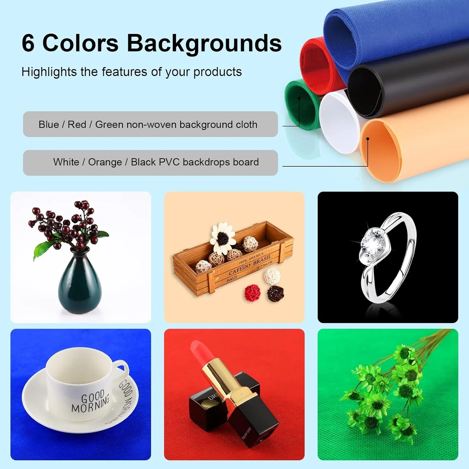 جعبه نور عکاسی 60 سانتی متری بزرگ با 120 مهره LED، CRI >95، کیت چادر عکاسی قابل حمل حرفه ای با 6 پس زمینه رنگی برای عکاسی محصول (60 سانتی متر / 24 اینچ)