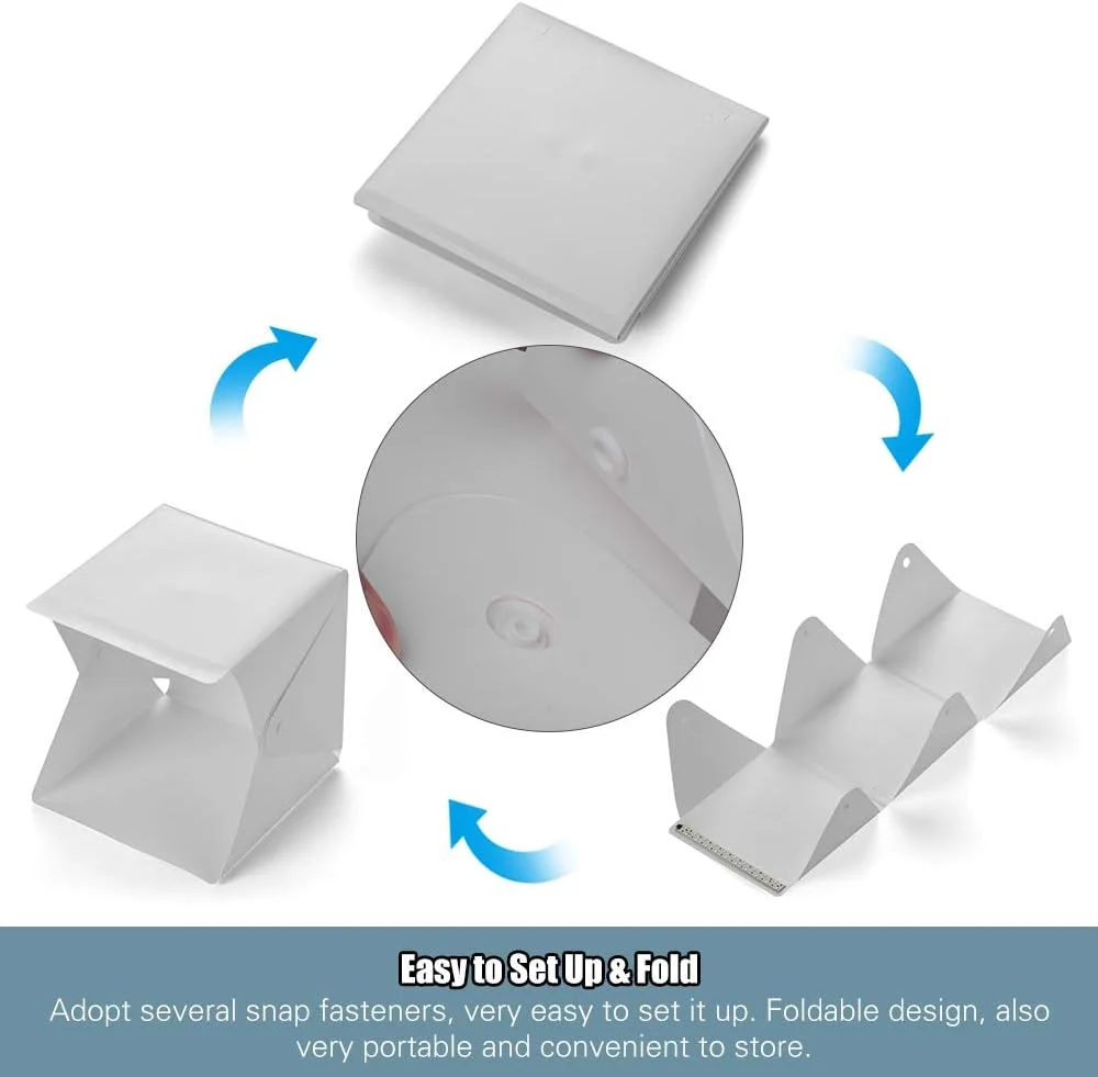 جعبه نور استودیویی LED تاشو قابل حمل 6000K چادر عکاسی با پس زمینه های سیاه و سفید منبع تغذیه USB برای جواهرات ساعت محصولات کوچک و اشیاء بی جان جعبه نور استودیویی LED تاشو قابل حمل 6000K چادر عکاسی با پس زمینه های سیاه و سفید منبع تغذیه USB برای جواهرات ساعت محصولات کوچک و اشیاء بی جان