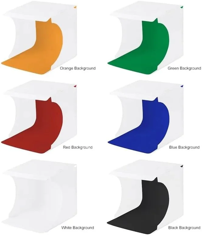 جعبه نور عکاسی تاشو قابل حمل، استودیوی نورپردازی LED با 6 رنگ پس زمینه، 40 چراغ LED، 2 میله نور، برای اشیاء کوچک