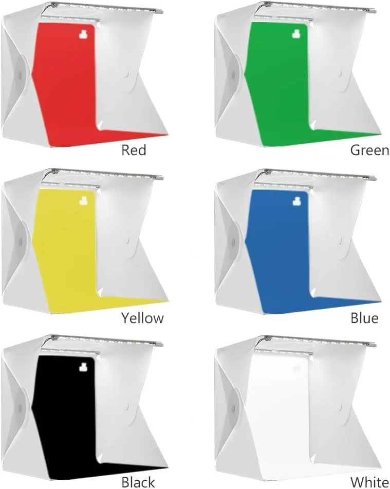 جعبه نور عکس قابل حمل، جعبه نور 10 اینچی تاشو با 2 میله نور، استودیوی عکس کوچک قابل حمل با 40 عدد چراغ LED و 6 نوع پس زمینه رنگی برای اقلام کوچک جعبه نور عکس قابل حمل، جعبه نور 10 اینچی تاشو با 2 میله نور، استودیوی عکس کوچک قابل حمل با 40 عدد چراغ LED و 6 نوع پس زمینه رنگی برای اقلام کوچک