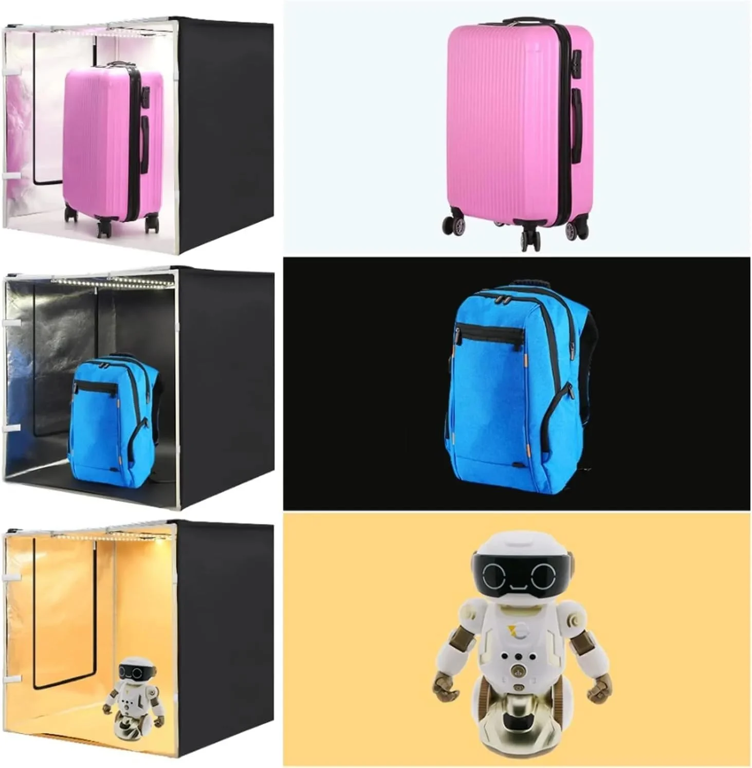 جعبه نور استودیویی قابل حمل 80 * 80 سانتی متر با ال ای دی سفید 80 وات 8500 لومن، دارای 3 پس زمینه رنگی، دو صفحه نور، چادر عکاسی تاشو برای عکاسی محصول و پرتره جعبه نور استودیویی قابل حمل 80 * 80 سانتی متر با ال ای دی سفید 80 وات 8500 لومن، دارای 3 پس زمینه رنگی، دو صفحه نور، چادر عکاسی تاشو برای عکاسی محصول و پرتره