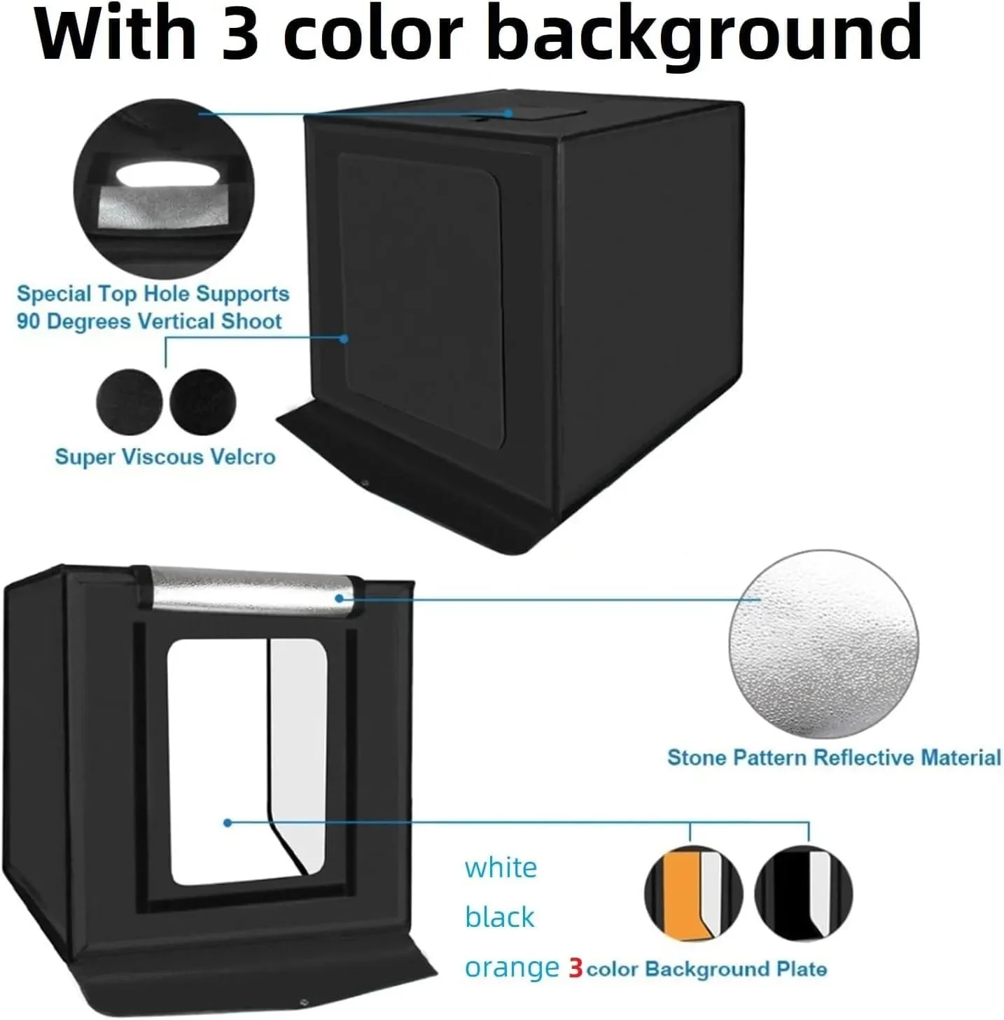 جعبه نور استودیویی قابل حمل 80 * 80 سانتی متر با ال ای دی سفید 80 وات 8500 لومن، دارای 3 پس زمینه رنگی، دو صفحه نور، چادر عکاسی تاشو برای عکاسی محصول و پرتره جعبه نور استودیویی قابل حمل 80 * 80 سانتی متر با ال ای دی سفید 80 وات 8500 لومن، دارای 3 پس زمینه رنگی، دو صفحه نور، چادر عکاسی تاشو برای عکاسی محصول و پرتره