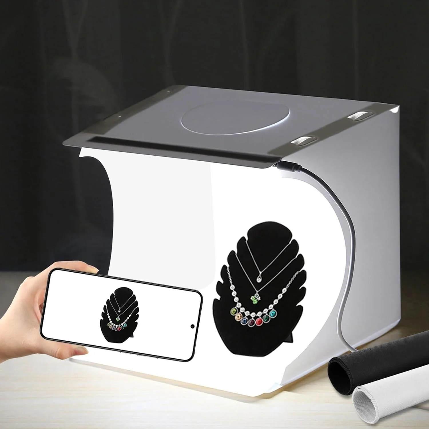 جعبه نور مینی قابل حمل 9 اینچی با 20 LED، استودیوی عکس رومیزی حرفه ای برای عکاسی از محصولات کوچک و عکاسی تجارت الکترونیک