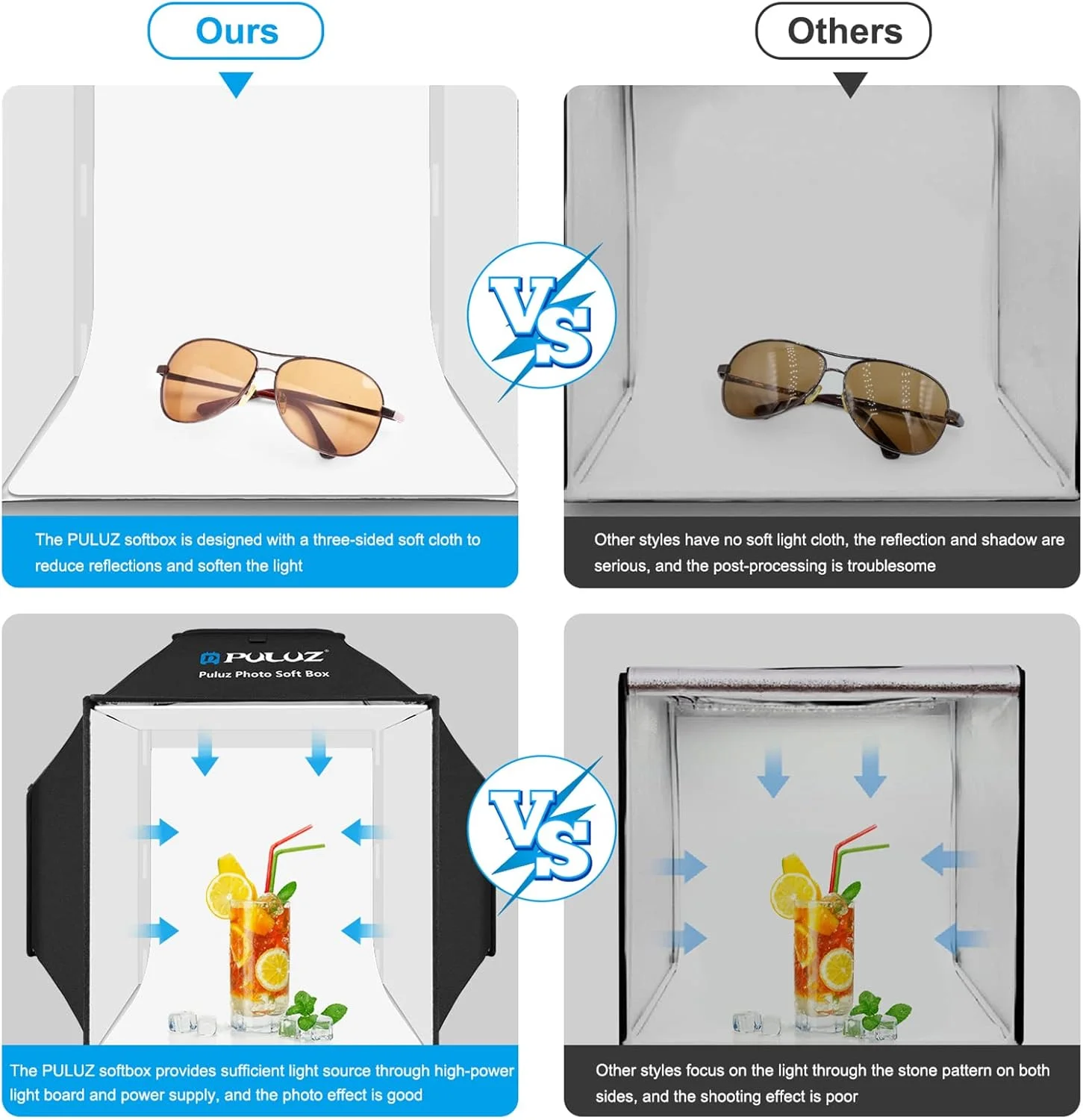 جعبه استودیوی عکس رومیزی تاشو با نور ال ای دی مدل PU5042B با 480 عدد لامپ CRI95 70W 5500K با قابلیت تنظیم نور و 4 پس زمینه رنگی برای عکاسی از محصولات کوچک جعبه استودیوی عکس رومیزی تاشو با نور ال ای دی مدل PU5042B با 480 عدد لامپ CRI95 70W 5500K با قابلیت تنظیم نور و 4 پس زمینه رنگی برای عکاسی از محصولات کوچک