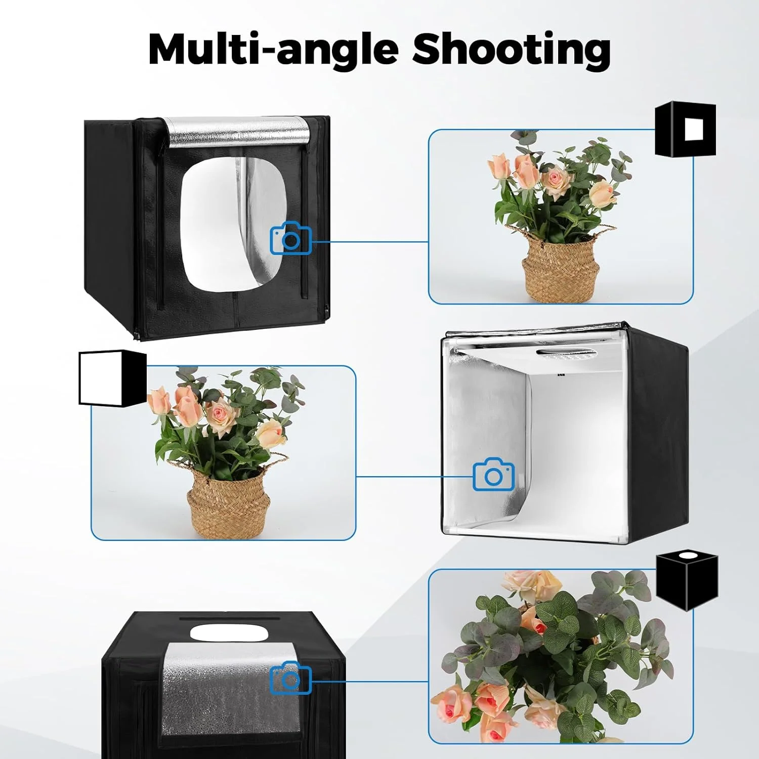 جعبه نور عکاسی، جعبه نور استودیویی قابل حمل در اندازه های مختلف، کیت چادر عکاسی با 405 مهره نوری و 6 پس زمینه رنگی. لایت باکس با 3 صفحه نور کم نور برای عکاسی