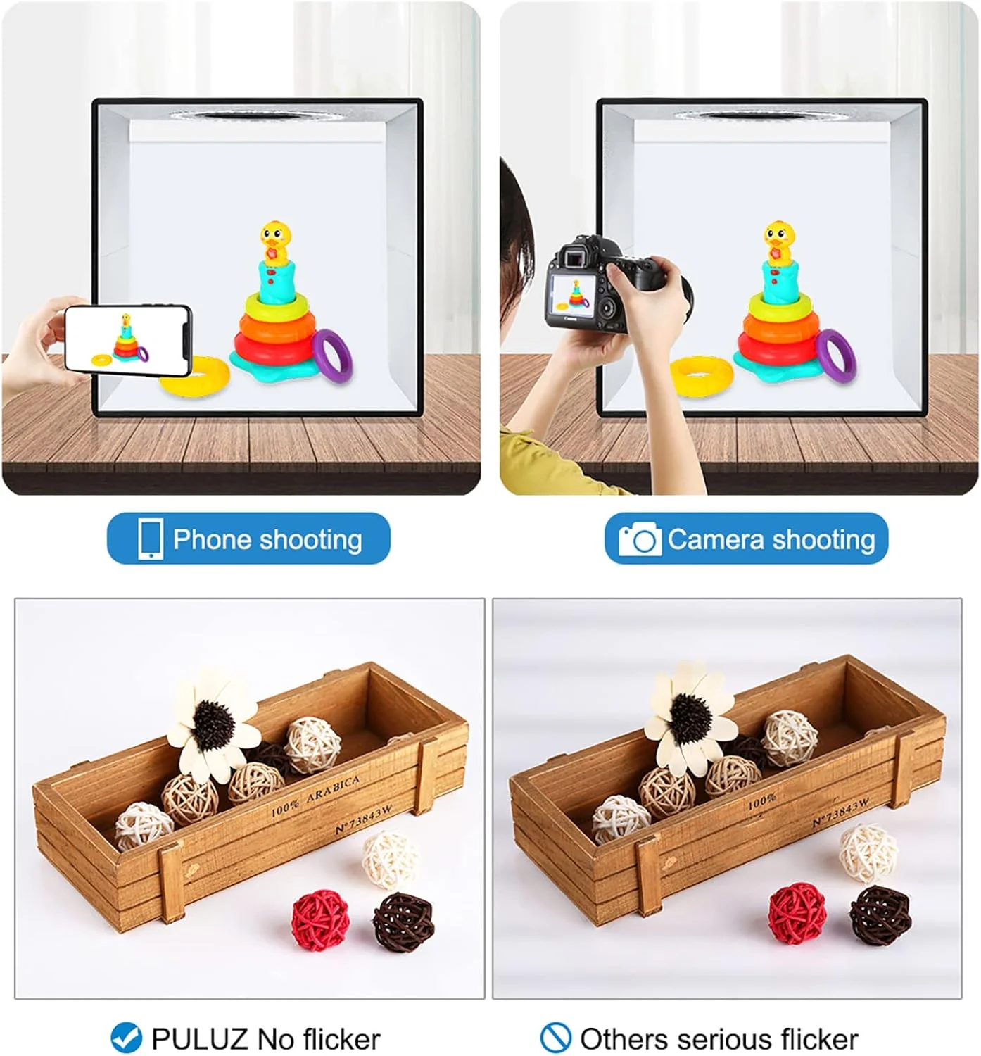 جعبه نور کوچک، جعبه نور استودیویی تاشو عکاسی، کیت چادر عکاسی حرفه ای 25x25 سانتی متری با چراغ های LED دیمر دار، 6 پس زمینه برای جواهرات، مدل های مینیاتوری، غذاهای لذیذ