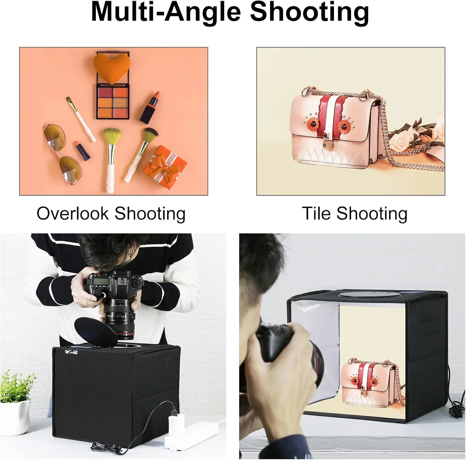 جعبه نور کوچک، جعبه نور استودیویی تاشو عکاسی، کیت چادر عکاسی حرفه ای 25x25 سانتی متری با چراغ های LED دیمر دار، 6 پس زمینه برای جواهرات، مدل های مینیاتوری، غذاهای لذیذ