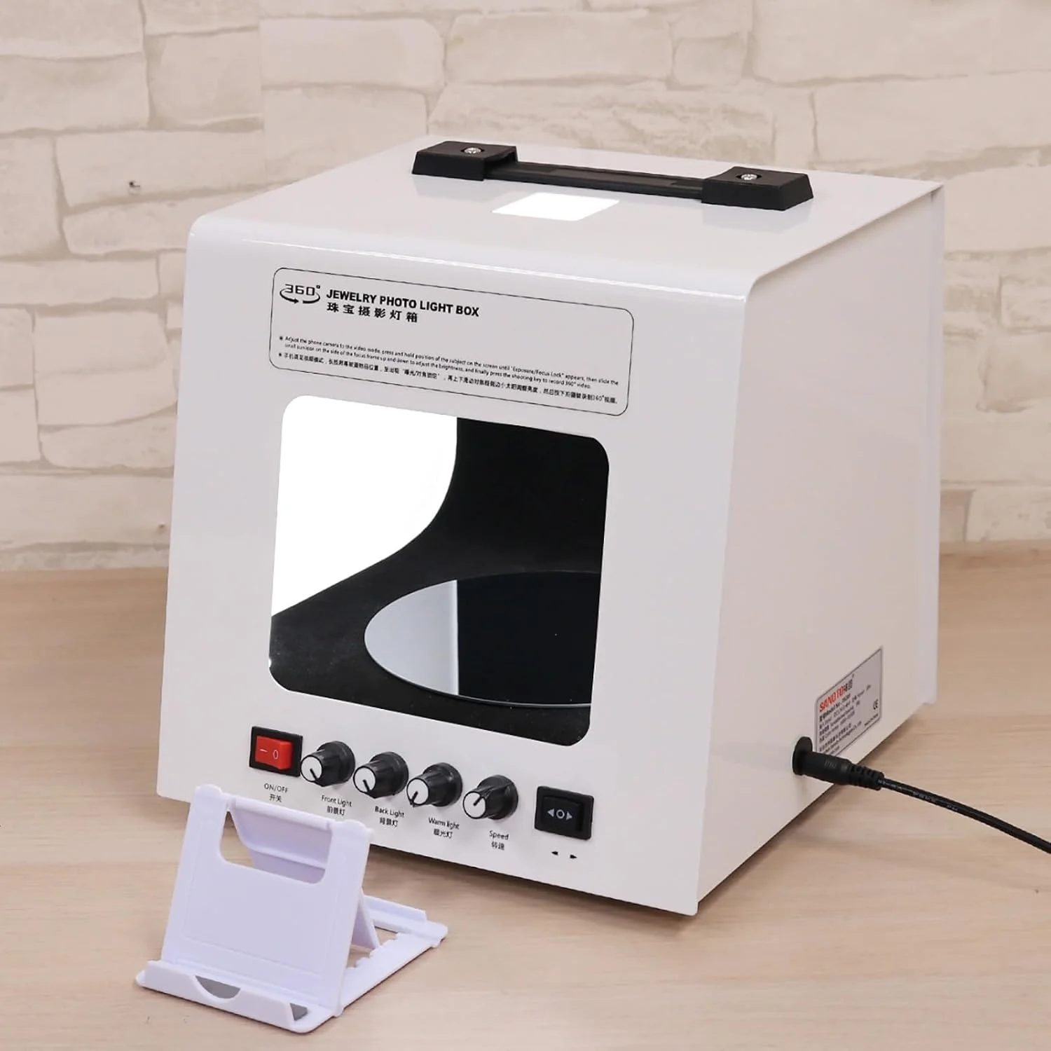 جعبه نور استودیویی عکس مینی، جعبه نرم کننده نور چادر عکاسی جواهرات با قابلیت چرخش 360 درجه، کیت چادر عکاسی چرخان الکتریکی با قابلیت تنظیم روشنایی، پس زمینه مشکی قابل جابجایی (اندازه: TB20)