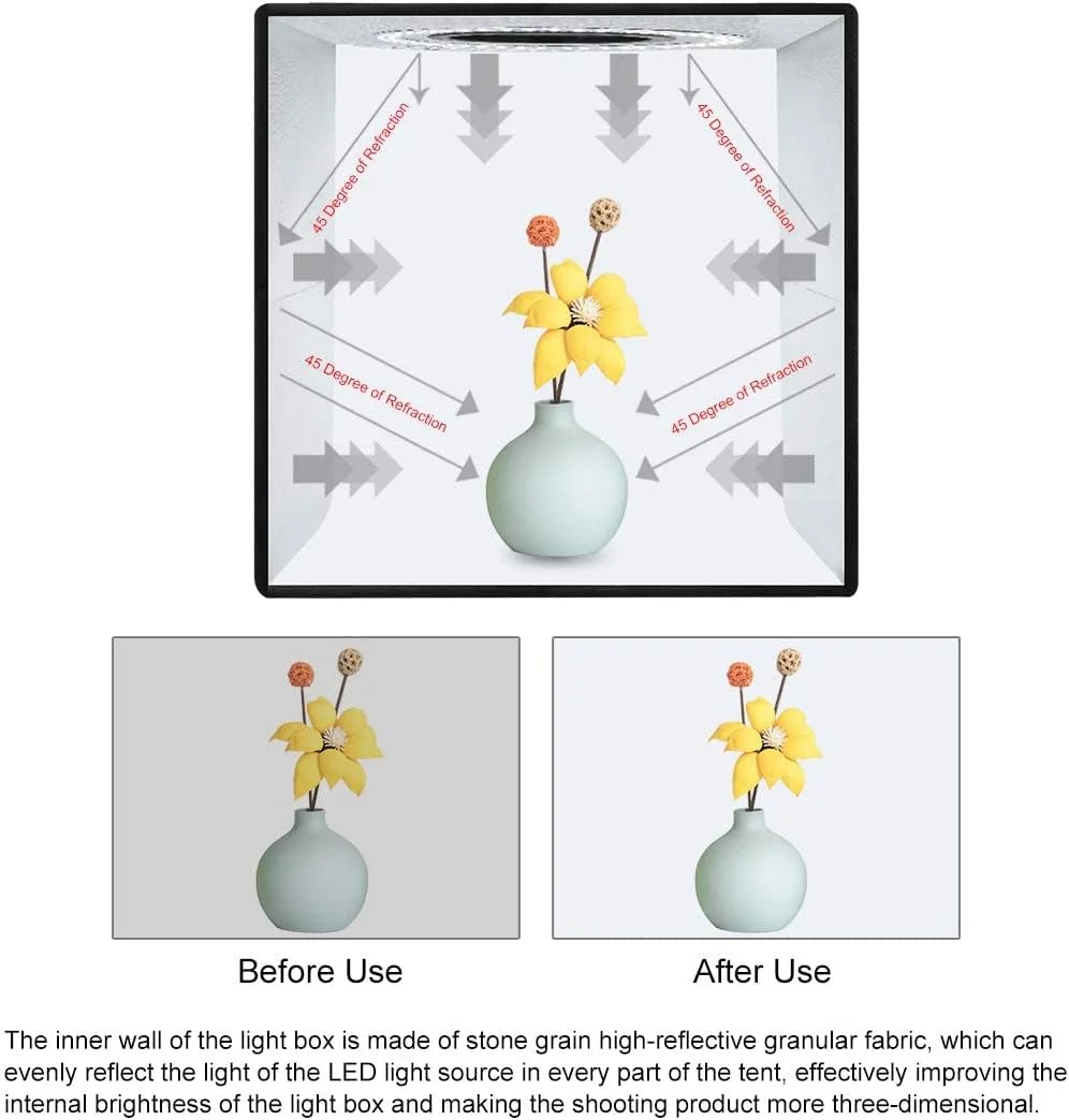 جعبه نور عکاسی، جعبه نور استودیویی قابل حمل، کیت چادر عکاسی حرفه ای 16" x 16" با نور LED رومیزی 216 و 3 پس زمینه جعبه عکس برای عکاسی محصول