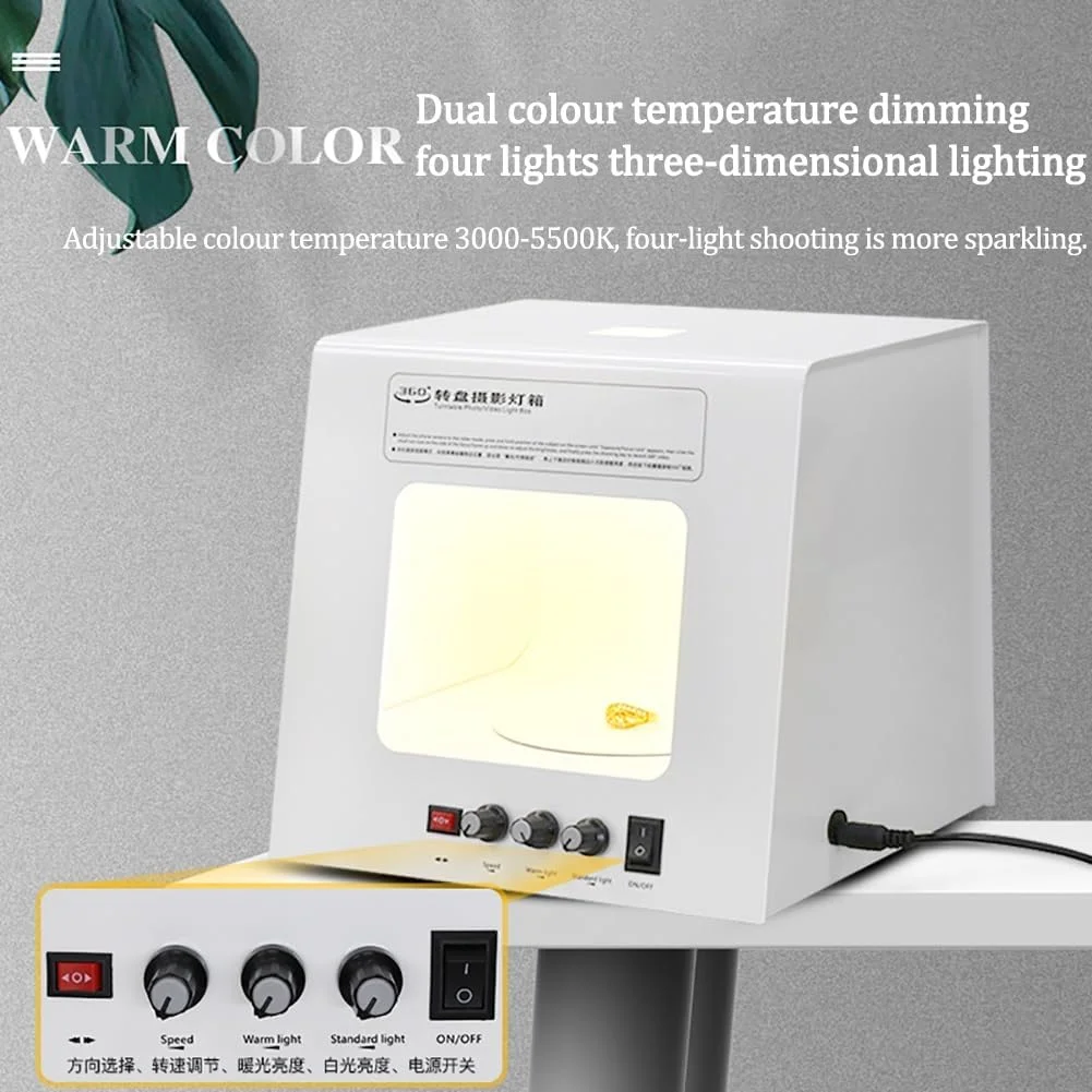 جعبه نور استودیویی عکس مینی، جعبه نرم کننده نور چادر عکاسی جواهرات با قابلیت چرخش 360 درجه، کیت چادر عکاسی چرخان الکتریکی با قابلیت تنظیم روشنایی، پس زمینه مشکی قابل جابجایی (اندازه: TB20)