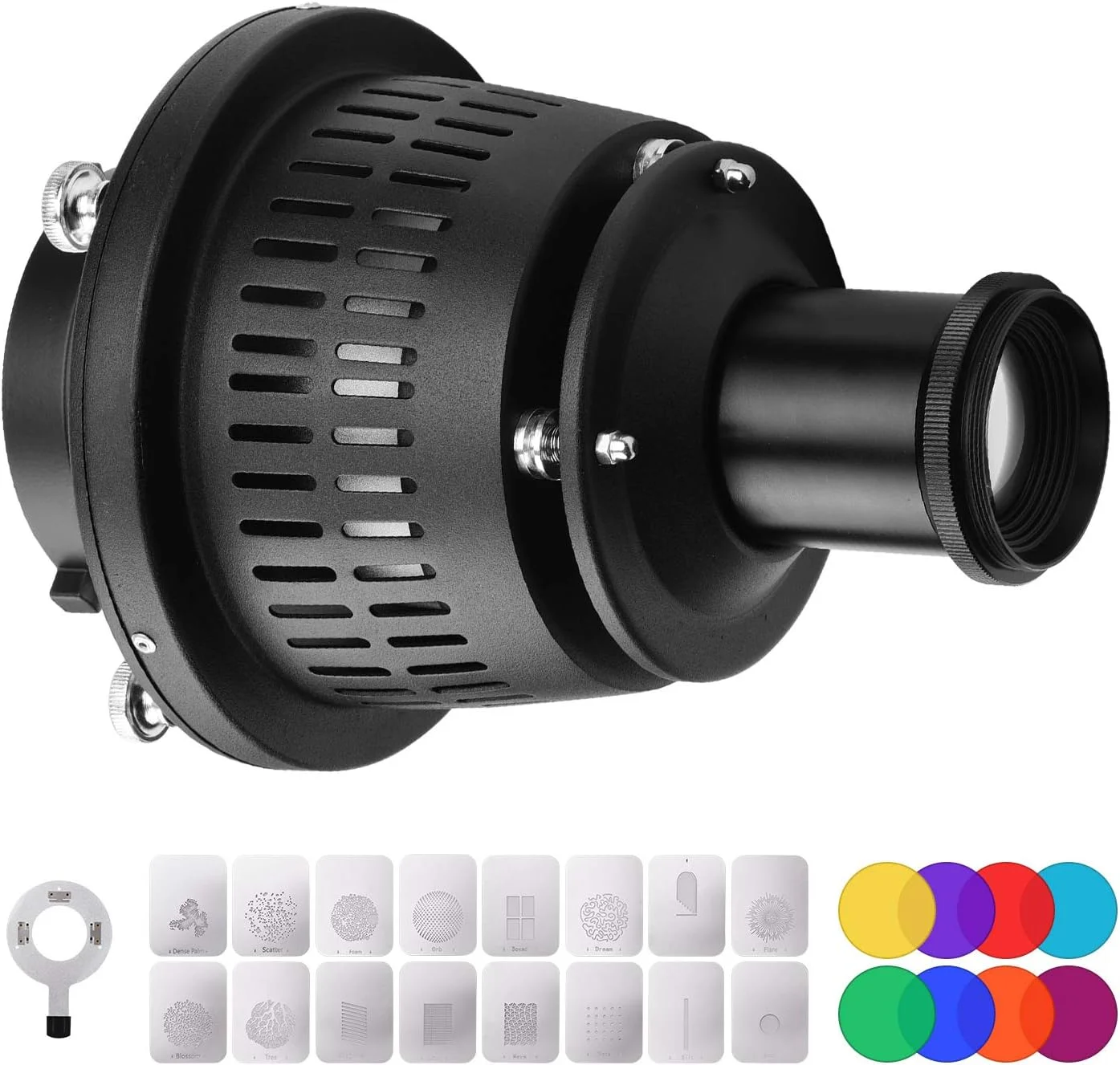 اسنوت اپتیکال دهانه بوئنز Ametoys، استوانه نور باریک کننده کانونی با 16 کارت گرافیکی و 8 فیلتر رنگی، لوازم جانبی نورپردازی عکاسی
