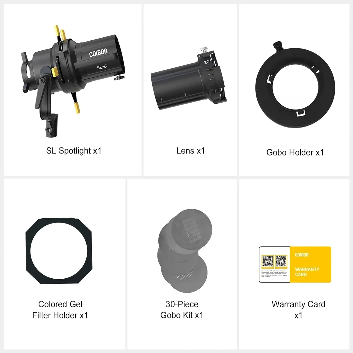 کیت اسنوت مخروطی نورافکن اپتیکال Labymos SL20-B با مانت بوئنز، اصلاح کننده نور و پروژکتور برای نورهای LED مدل CL60/CL60R/CL100X/CL100 به همراه 30 گوبو، 4 شاتر فلزی داخلی و 1 هولدر فیلتر رنگی