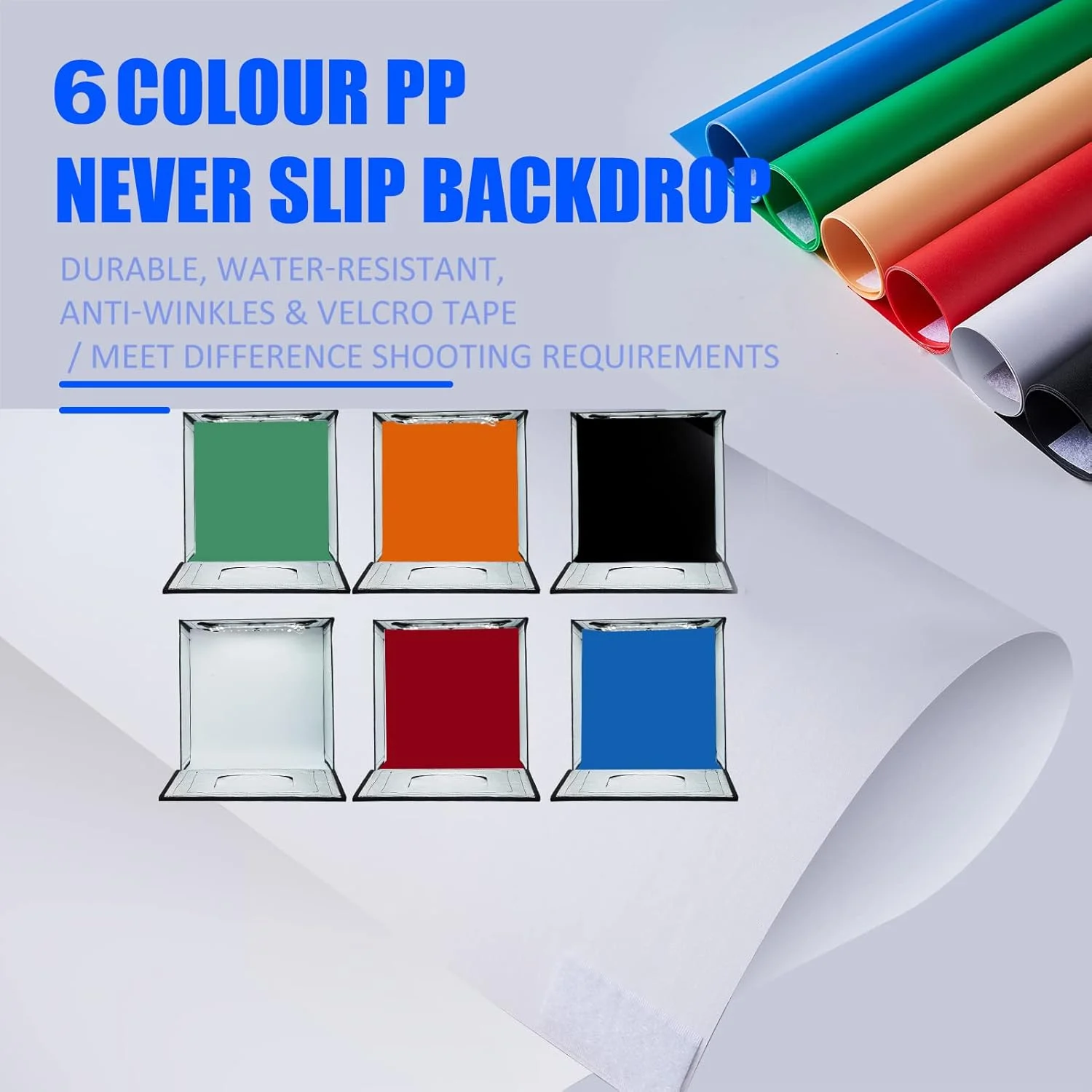 جعبه نور استودیوی عکس 60x60 سانتی‌متر، چادر نور تاشو قابل حمل برای عکاسی با روشنایی قابل تنظیم، غرفه عکس دیمر شونده با نورهای 240LED دو رنگ 3000-6500K و 7 پس زمینه رنگی