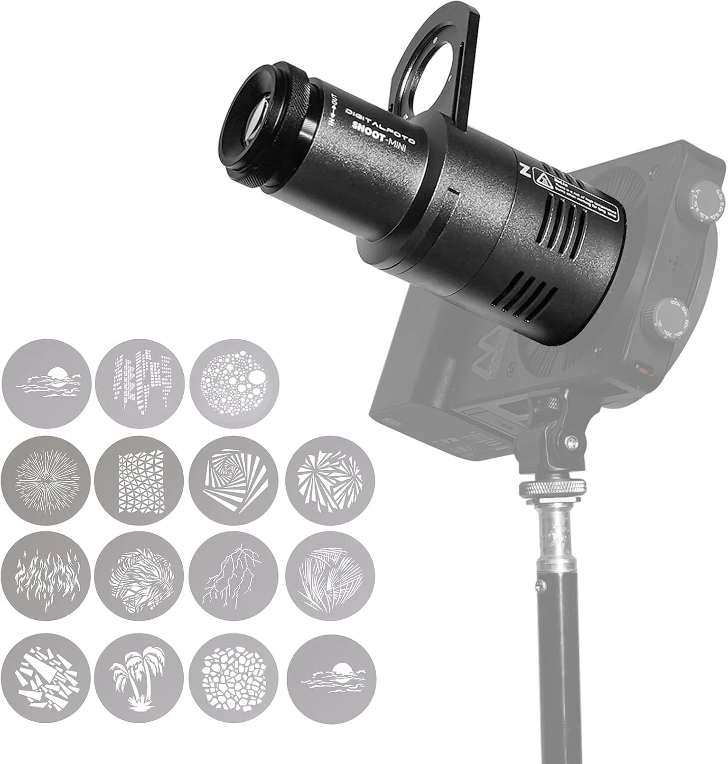 DF DIGITALFOTO اسنوت نوری گوبو، اتصال پروژکتور فلاش، 17 گوبو، لنز نوری عکاسی اسنوت نورافکن، لوازم جانبی عکاسی SL1 60DN/BN/ آداپتور لامپ پروژکتور مینی