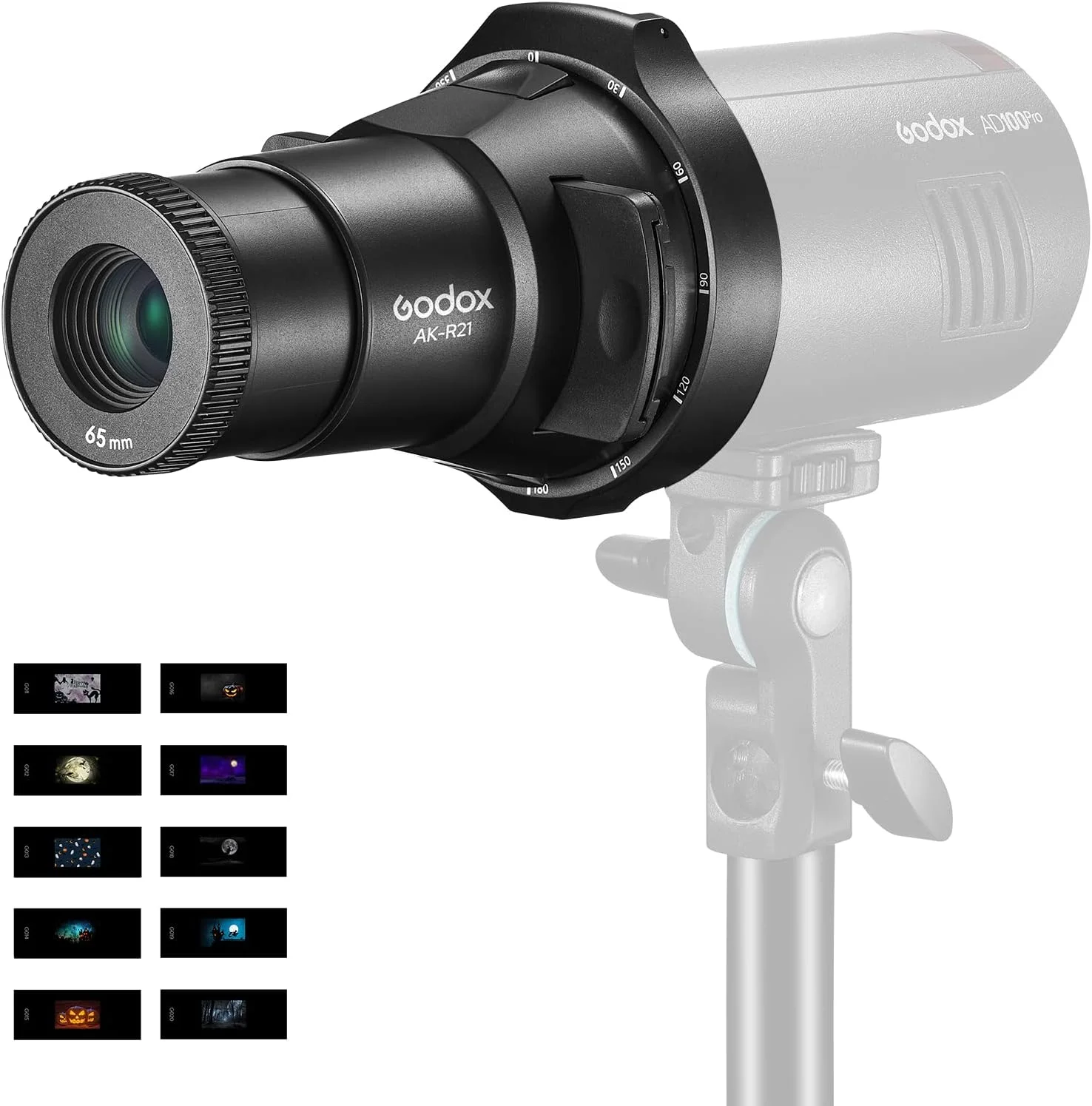 کیت اتصال پروژکتور فلاش Godox AK-R21، اسنوت مخروطی با لنز 65 میلی‌متری و مجموعه 10 تایی شفاف برای فلاش اسپیدلایت سرگرد Godox V1/AD100Pro، قابل استفاده با Godox H200R برای مونو لایت AD200/AD200Pro