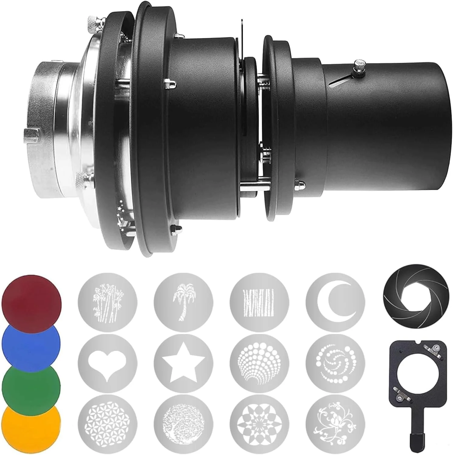 اتصال پروژکتور مانت بوونز، کیت اسنوت اپتیکال مخروطی نورافکن برای فلاش اسپیدلایت/مونولایت، مدلینگ هنرمند، استفاده از نور برای استودیو با 12 گوبو، لوازم جانبی عکاسی