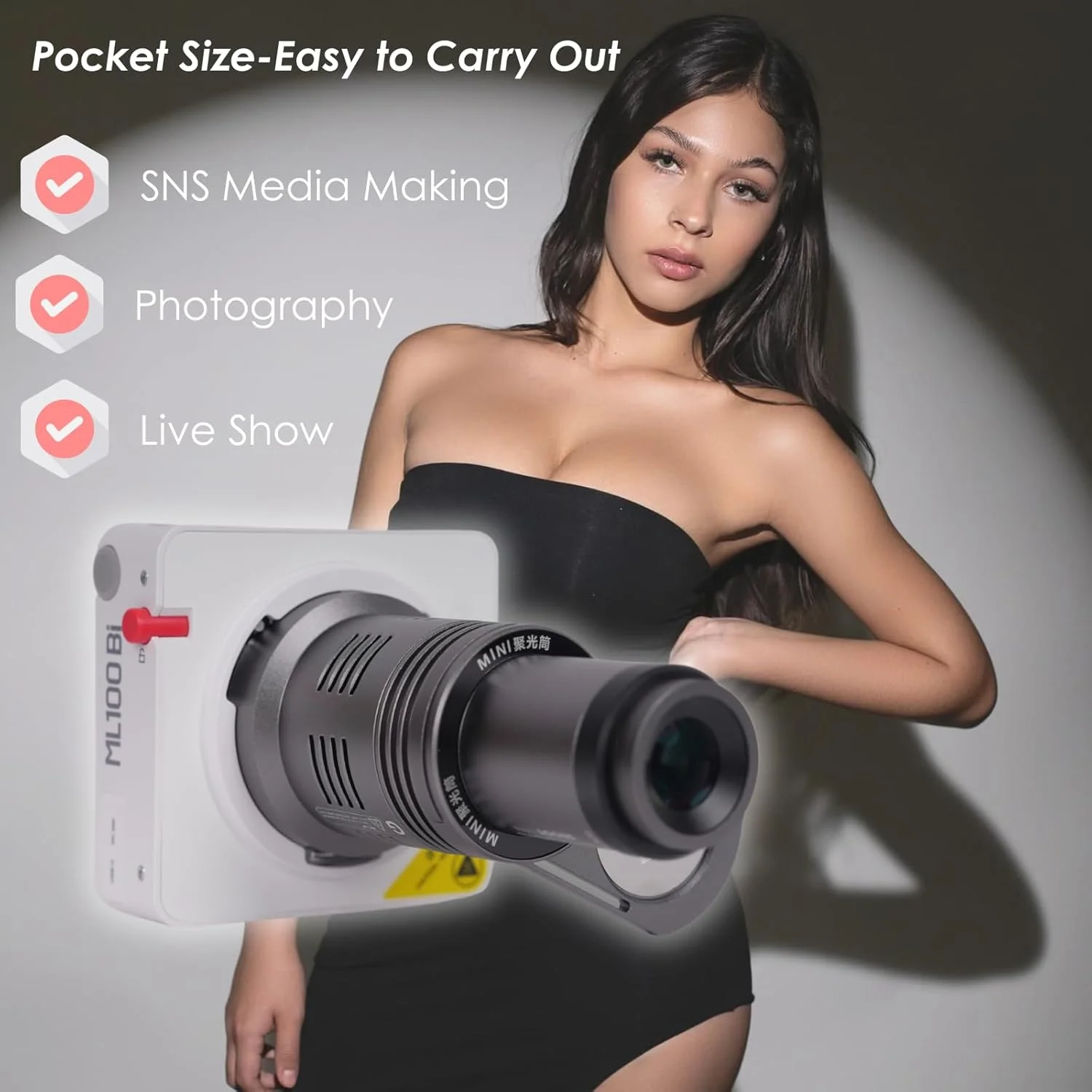 مینی اسنوت اپتیکال CX100 با گوبو و آداپتور مانت ZY، نور شکل دهی اسپات لایت سازگار با ZHIYUN Molus X100,CX100,Godox ML100BI,ML100R