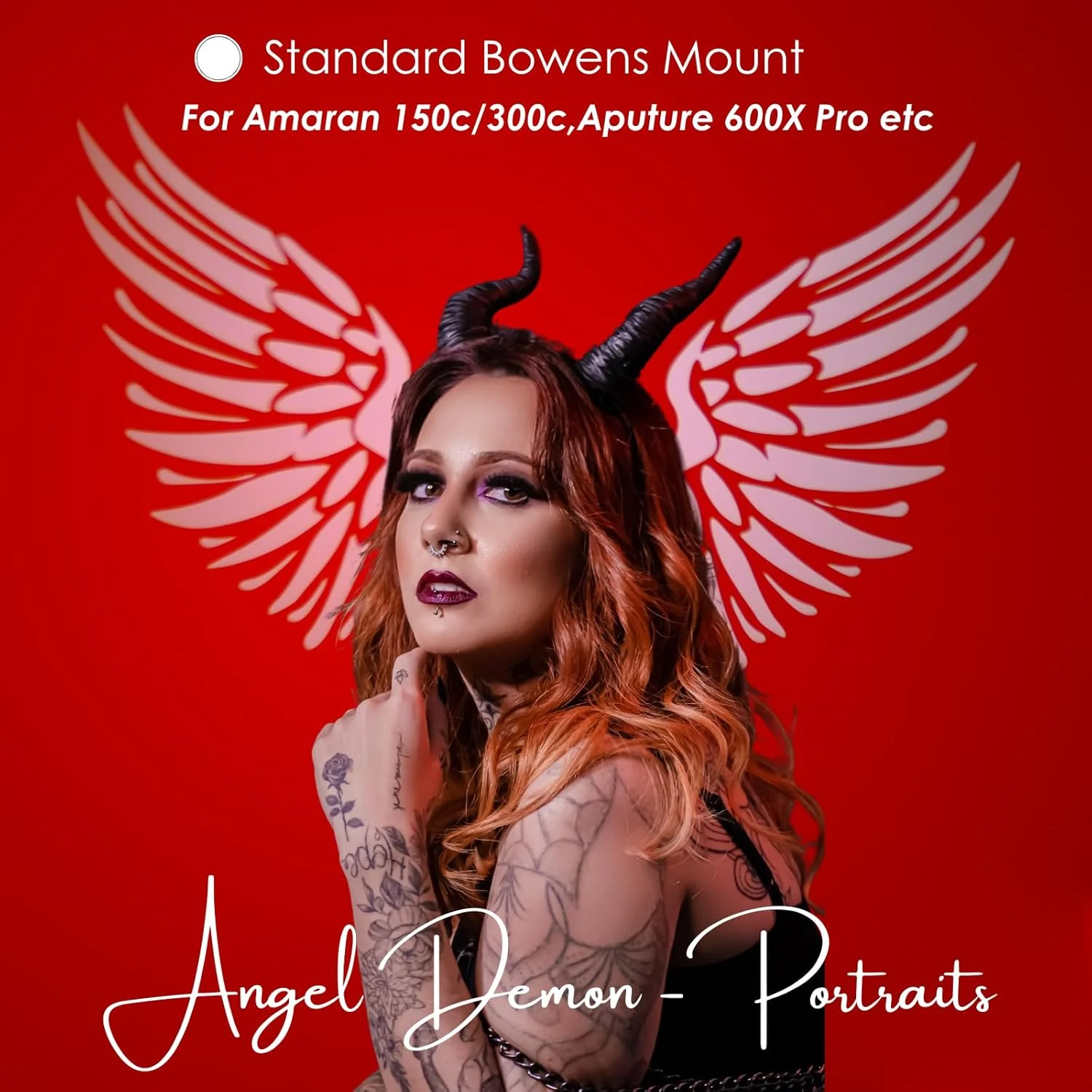 اسنوت اپتیکال مانت بوونز برای Amaran 150c، کیت گوبوهای اسنوت مخروطی نورافکن برای پرتره های تک نوری، سازگار با Aputure Amaran 100X/D 200D/X، 150/300c، 600x Pro، Godox SL60، دارای 5 فیلتر رنگی، 31 گوبو