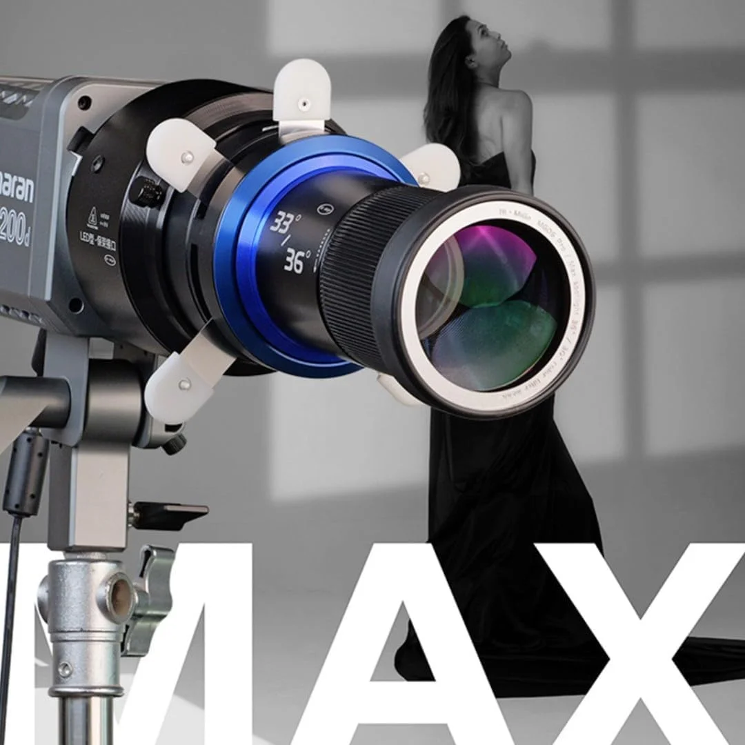 نورافکن گوبو با مانت بوئنز - اسنوت اپتیکال استودیویی برای تک نورها، سازگار با Aputure Amaran 60D/XS/100X/D200D/X، Godox SL60 و غیره، شامل 5 فیلتر رنگی و 31 گوبو.