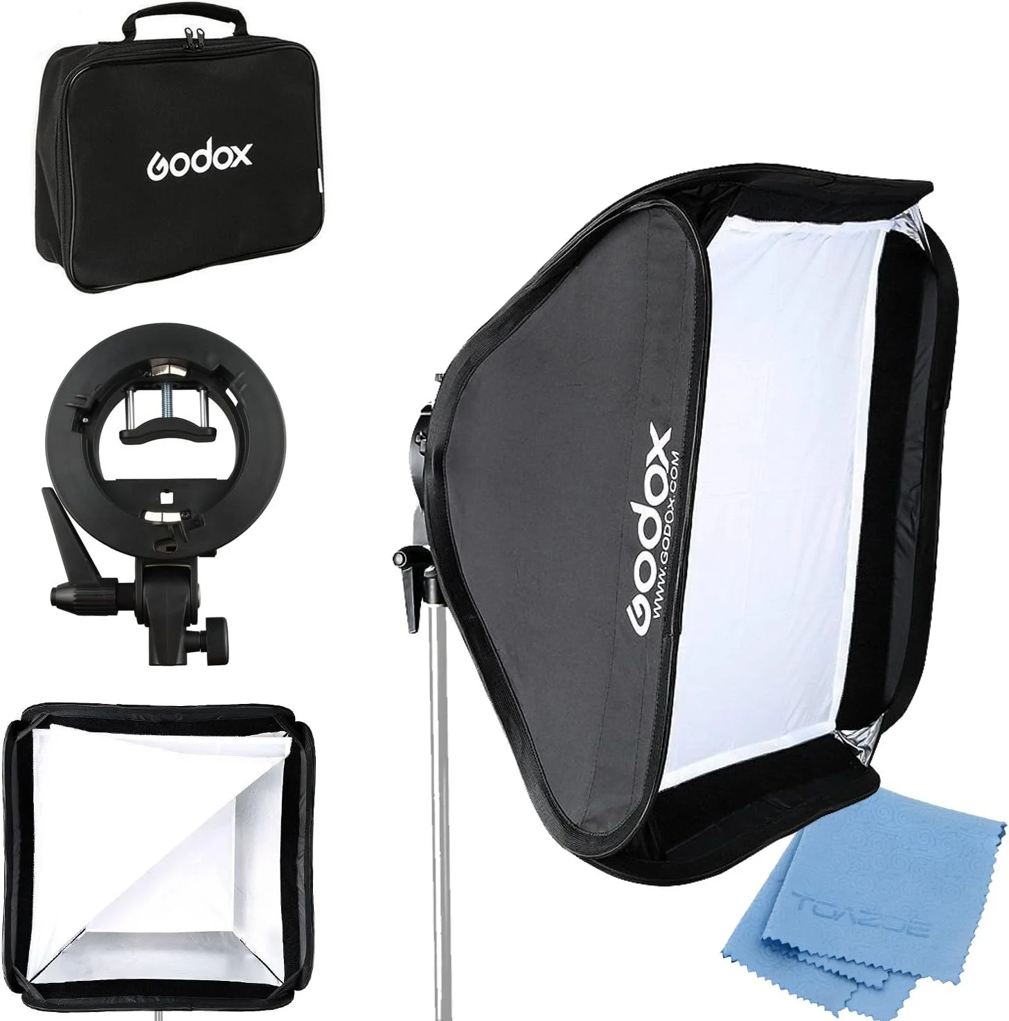 سافت باکس تاشو یونیورسال گودکس 80x80 سانتی متر با براکت اسپیدلایت مدل S و مانت Bowens Elinchrom با قابلیت تنظیم جهت