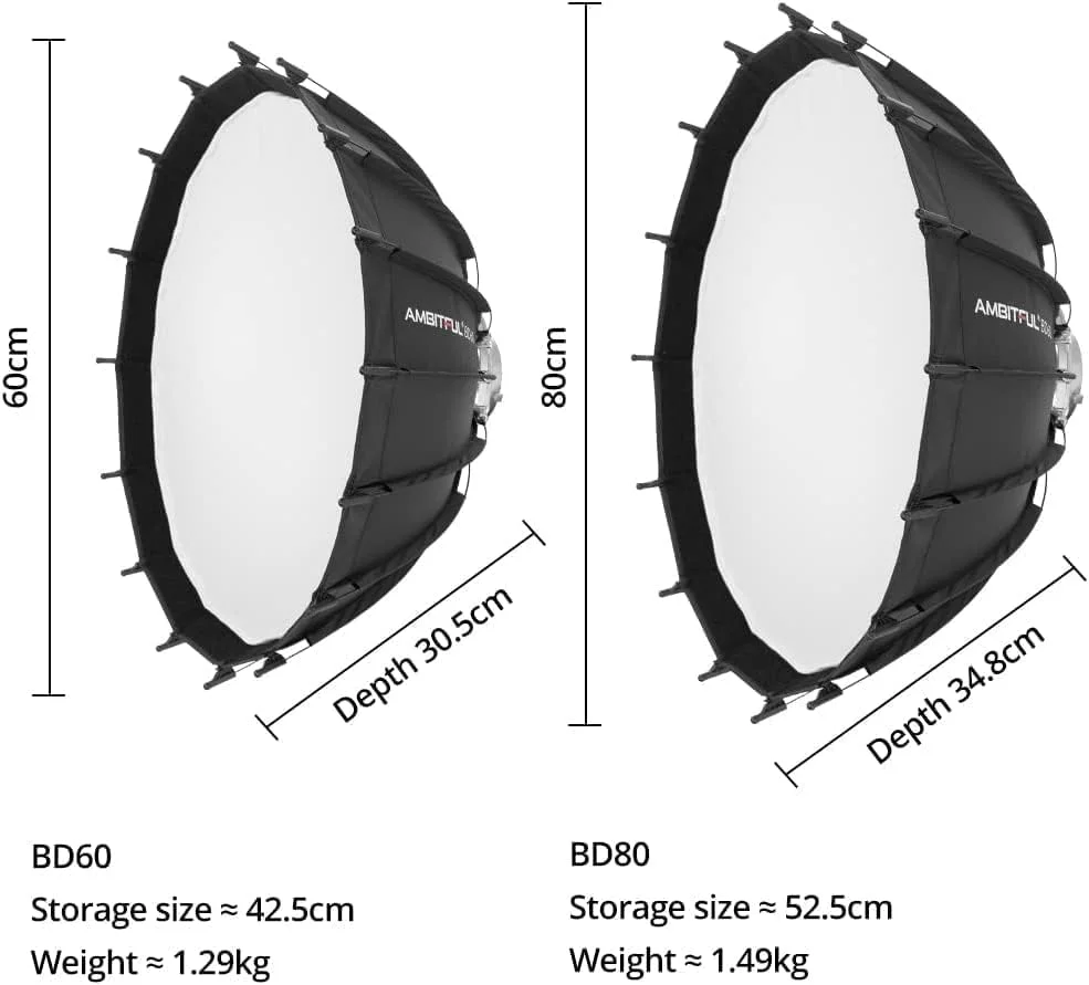 AMBITFUL دیش بیوتی زاویه باز نقره ای استودیویی با گرید لانه زنبوری مانت بوئنز برای فلاش های استودیویی و مونو لایت 60 سانتی متر