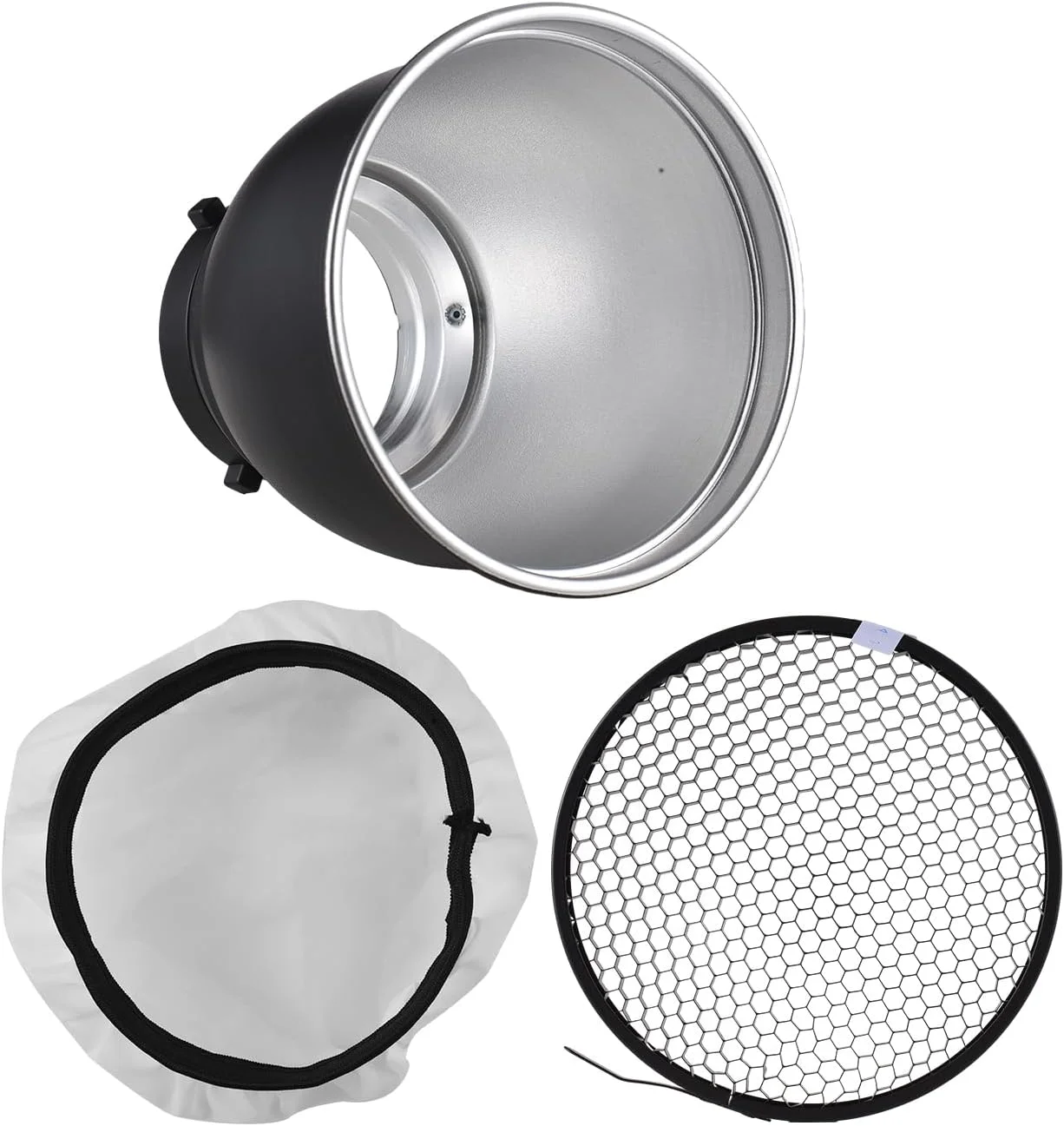 دیفیوزر رفلکتور استاندارد 7 اینچی Andoer با مانت بوونز به همراه گرید لانه زنبوری 60 درجه و جوراب دیفیوزر برای فلاش استودیویی با مانت بوونز