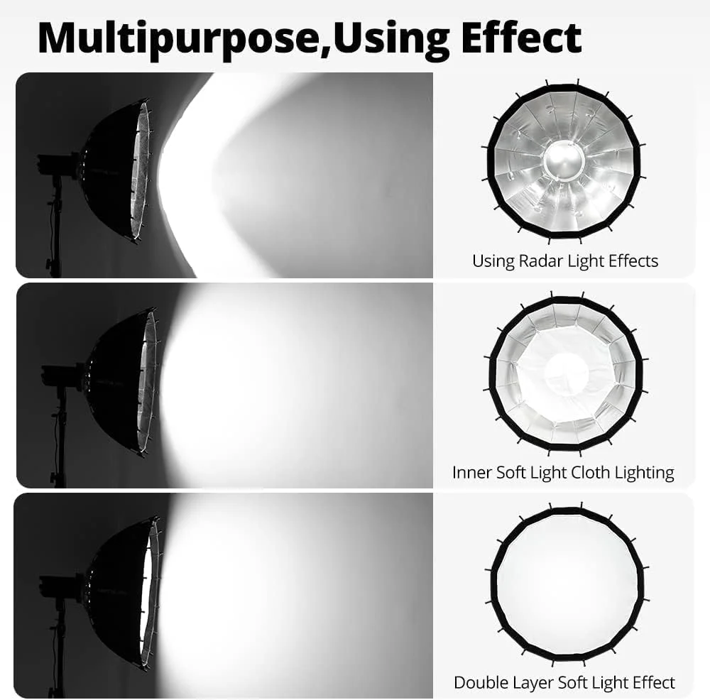 AMBITFUL دیش بیوتی زاویه باز نقره ای استودیویی با گرید لانه زنبوری مانت بوئنز برای فلاش های استودیویی و مونو لایت 60 سانتی متر