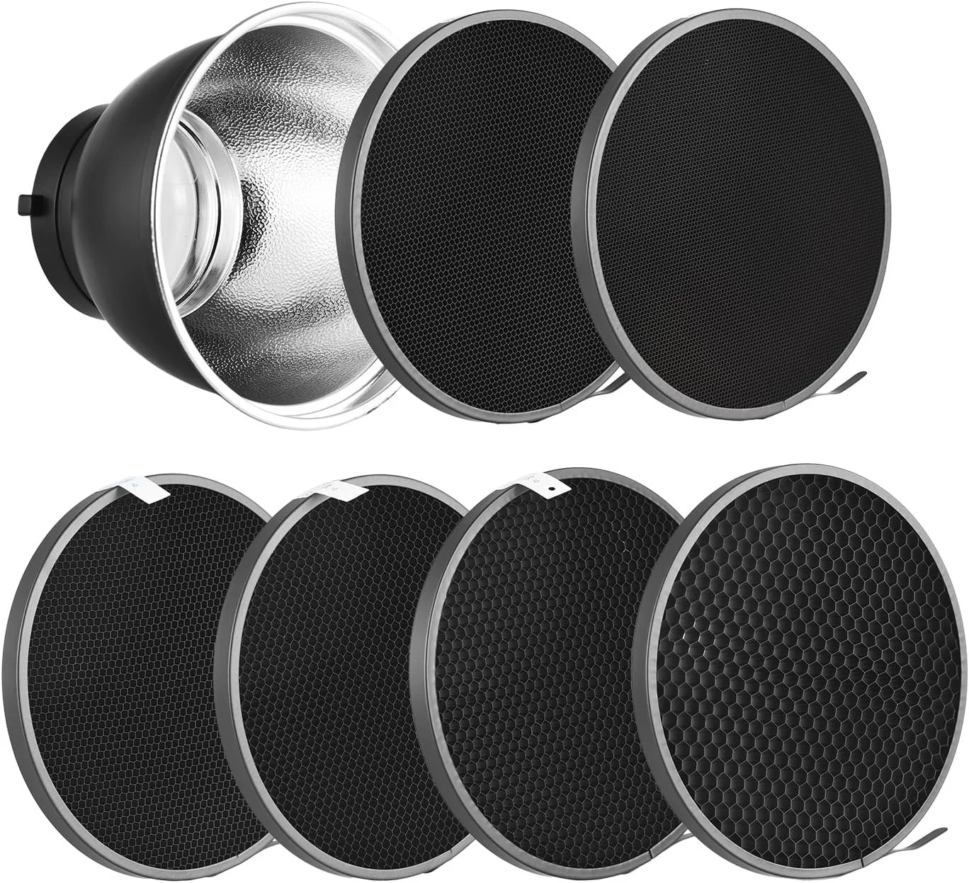 رفلکتور استاندارد 7 اینچی Andoer + کیت گرید لانه زنبوری عکاسی 6 عددی 10°/20°/30°/40°/50°/60° سایه بان لانه زنبوری برای نور استودیویی با مانت بوئنز