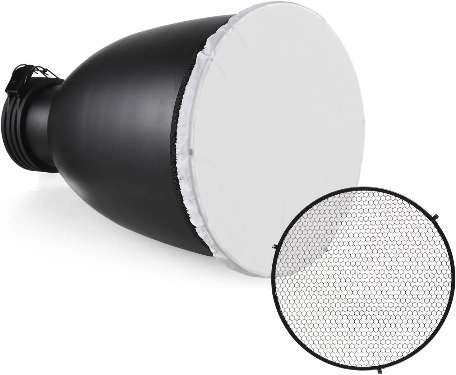 دیش زیبایی 11.6 اینچی Andoer با مانت پروفوتو، رفلکتور تله زوم، سایه لامپ دیفیوزر به همراه گرید لانه زنبوری 60 درجه و جوراب دیفیوزر برای فلاش استودیویی با مانت پروفوتو