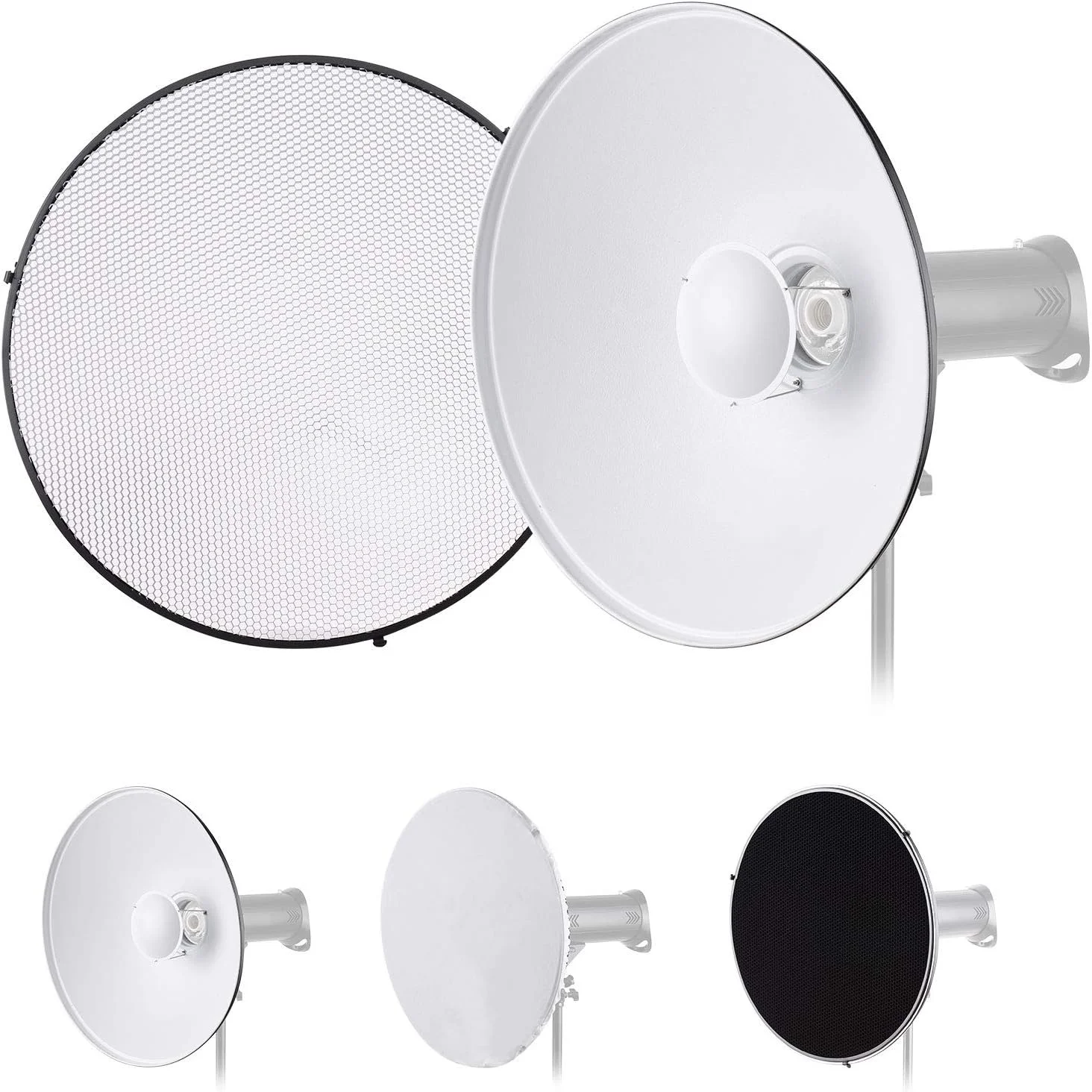 رفلکتور کاسه زیبایی 55 سانتی متری استودیویی با لانه زنبوری و پارچه نرم برای نورهای استروب مانت بوئنز