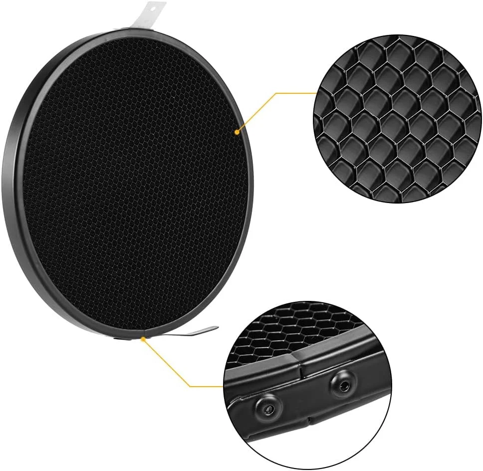 بازتابنده استاندارد DFHJ 7 اینچی با شبکه لانه زنبوری 10° 30° 50° برای نور فلاش استودیویی با پایه بوئنز