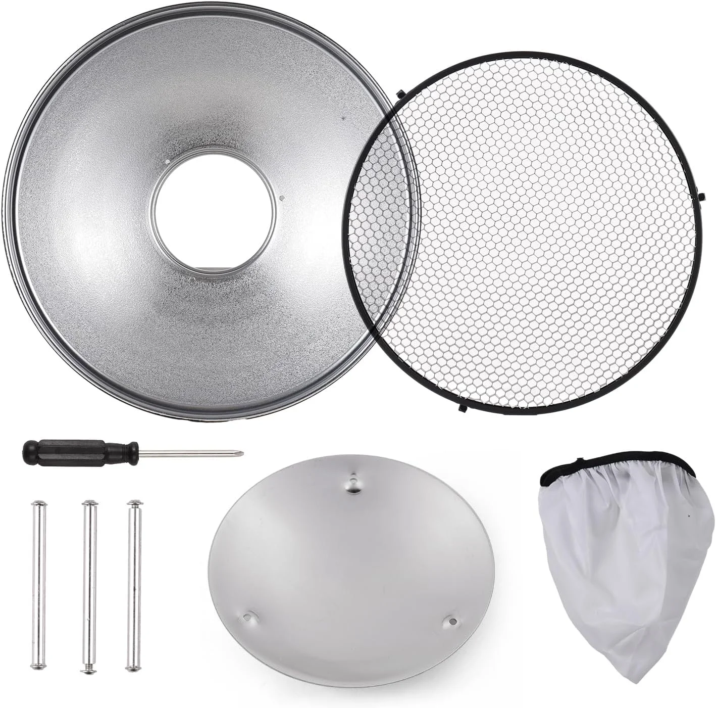 دیش بیوتی استودیویی با مانت بوئنز به همراه گرید لانه زنبوری و رفلکتور برای نورپردازی استروب