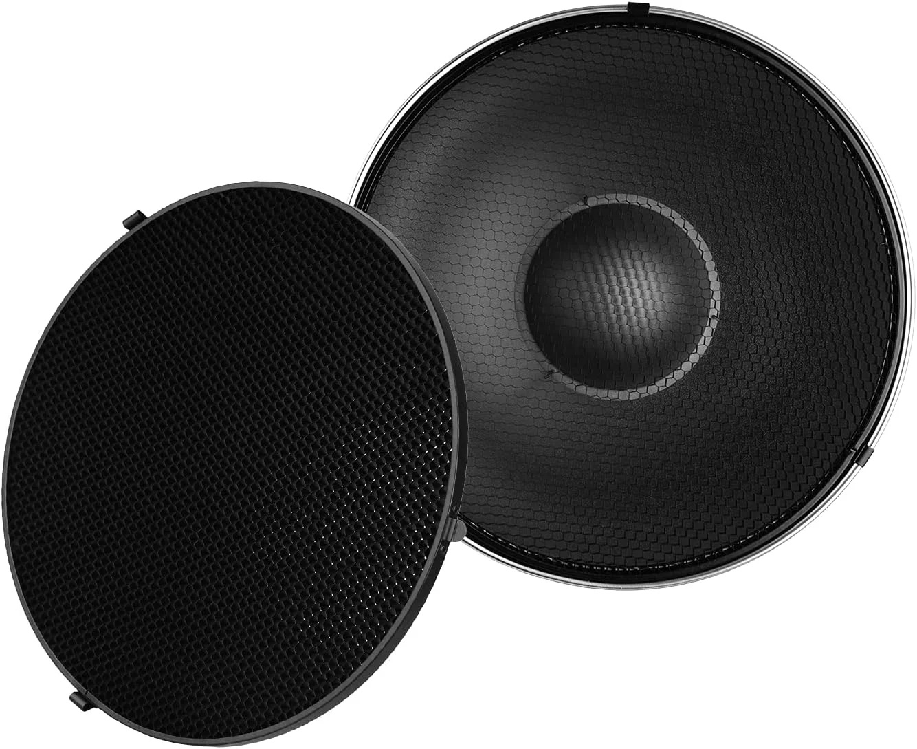 بازتابنده استاندارد CalmGeek با پایه بوئنز، قطر 41 سانتی متر، به همراه گرید بازتابنده سفید برای نور فلاش استودیویی عکاسی پرتره