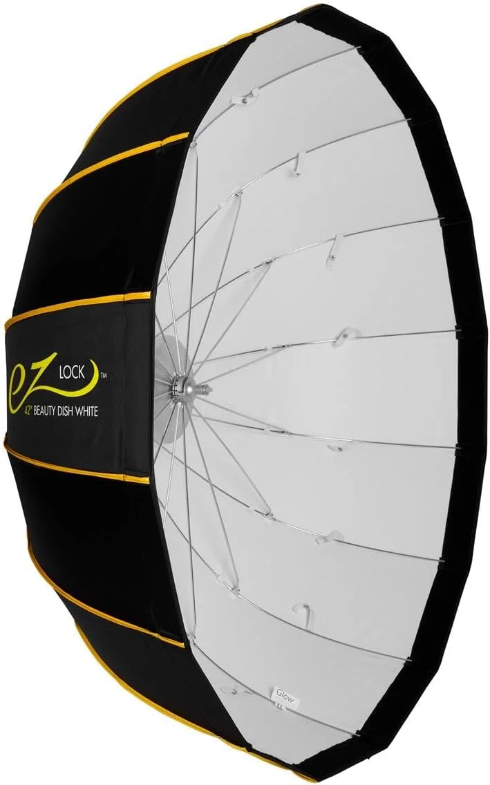 سافت باکس دیش زیبایی تاشو سفید 42 اینچی Glow EZ Lock با مانت بوئنز، حلقه سرعت و دیسک انحراف، سافت باکس 16 دنده ای با فضای داخلی سفید برای نورپردازی عالی و عکاسی دیش زیبایی