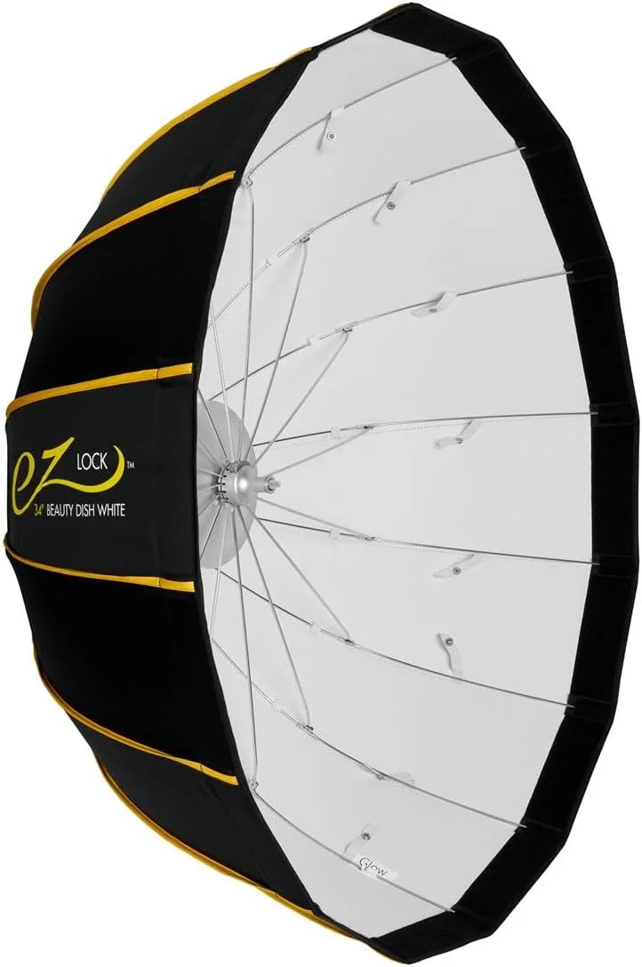 سافت باکس دیش زیبایی تاشو سفید 34 اینچی Glow EZ Lock با مانت Bowens، طراحی 16 ضلعی با فضای داخلی سفید برای نورپردازی عالی و عکاسی دیش زیبایی