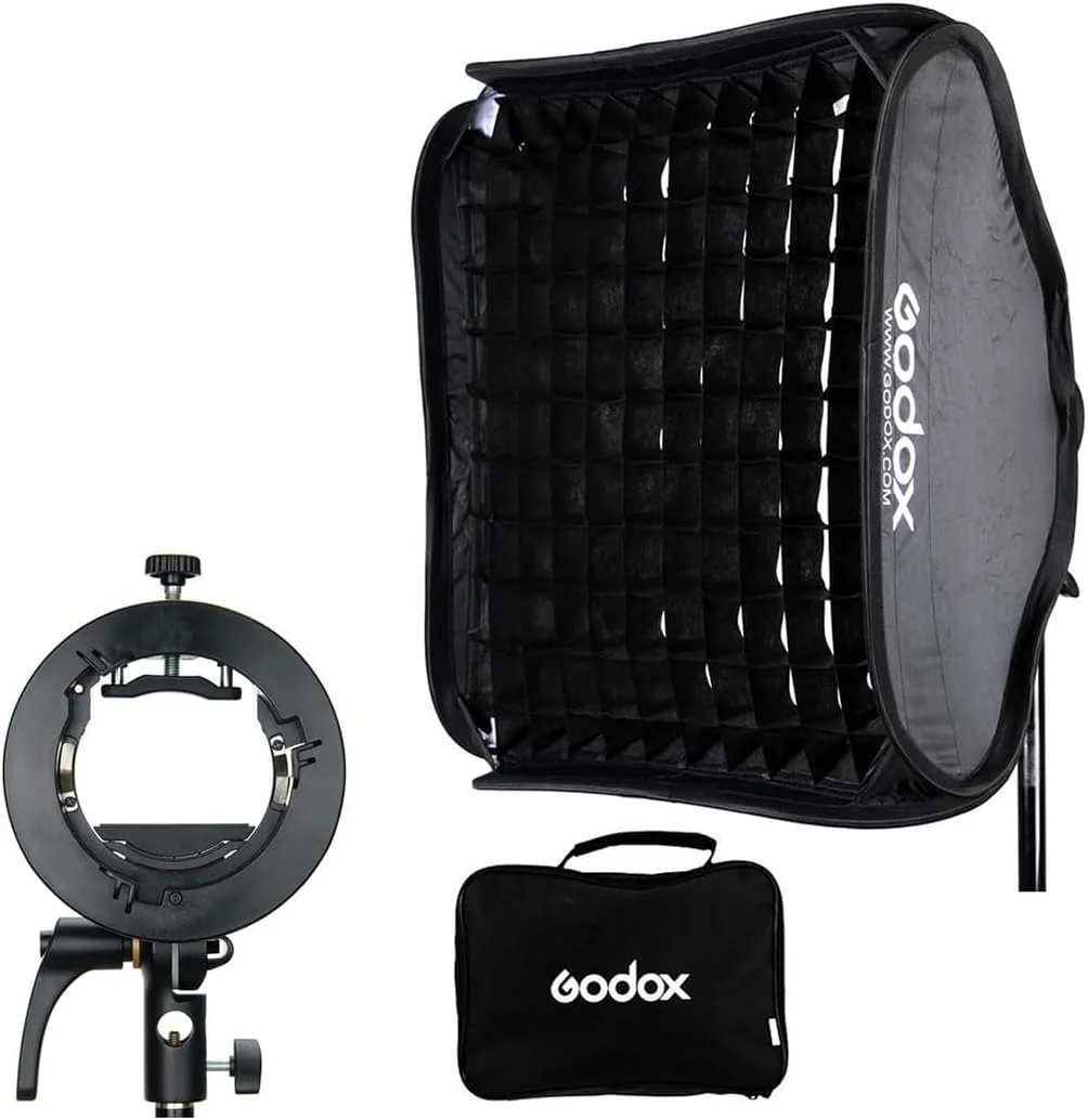 کیت سافت باکس گودکس S2 Speedlite Bracket 80x80 سانتی متر با گرید، مانت بوئنز سافت باکس گودکس برای سری Godox V100, V1Pro, AD200Pro II, AD200, AD400Pro, V860II, TT350