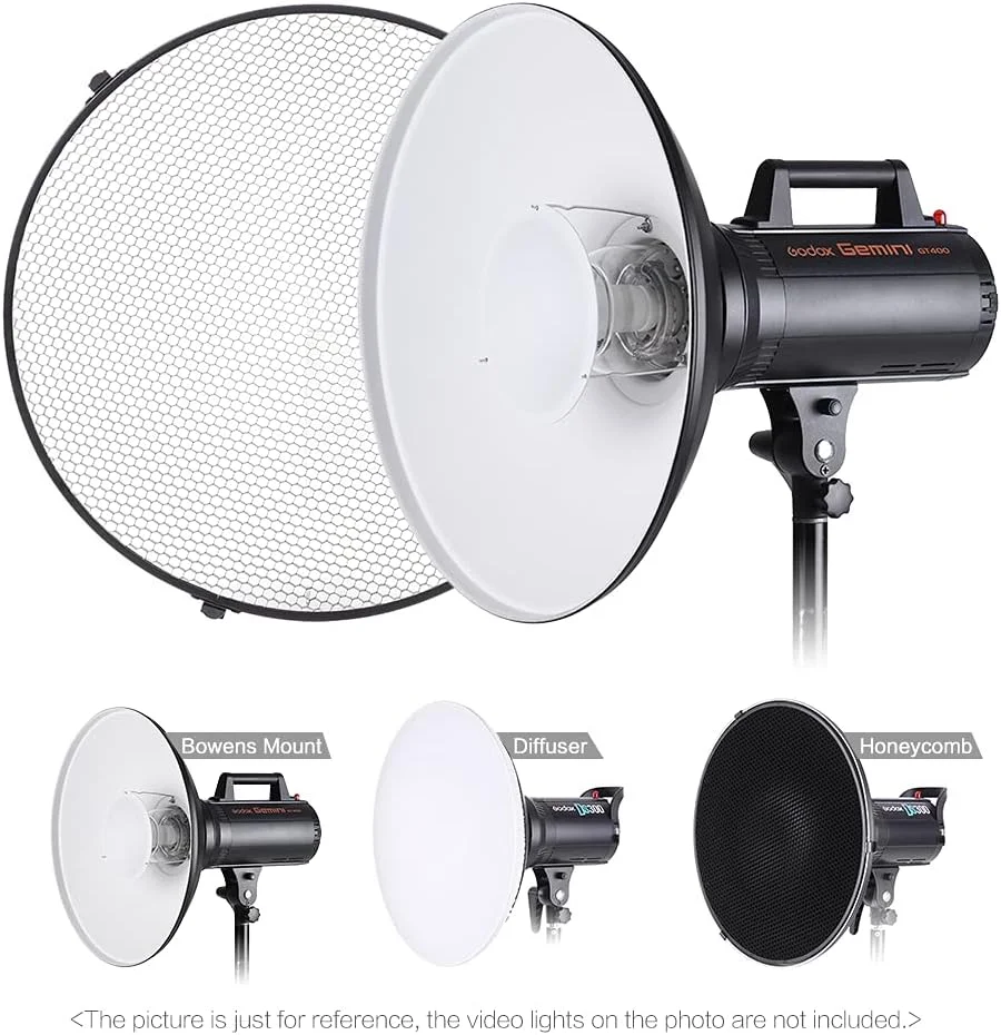 نورپردازی استودیویی کاسه زیبایی ۴۱ سانتی متری / ۱۶ اینچی Speedlite Strobe با مانت Bowens به همراه بازتابنده، لانه زنبوری و پارچه نرم